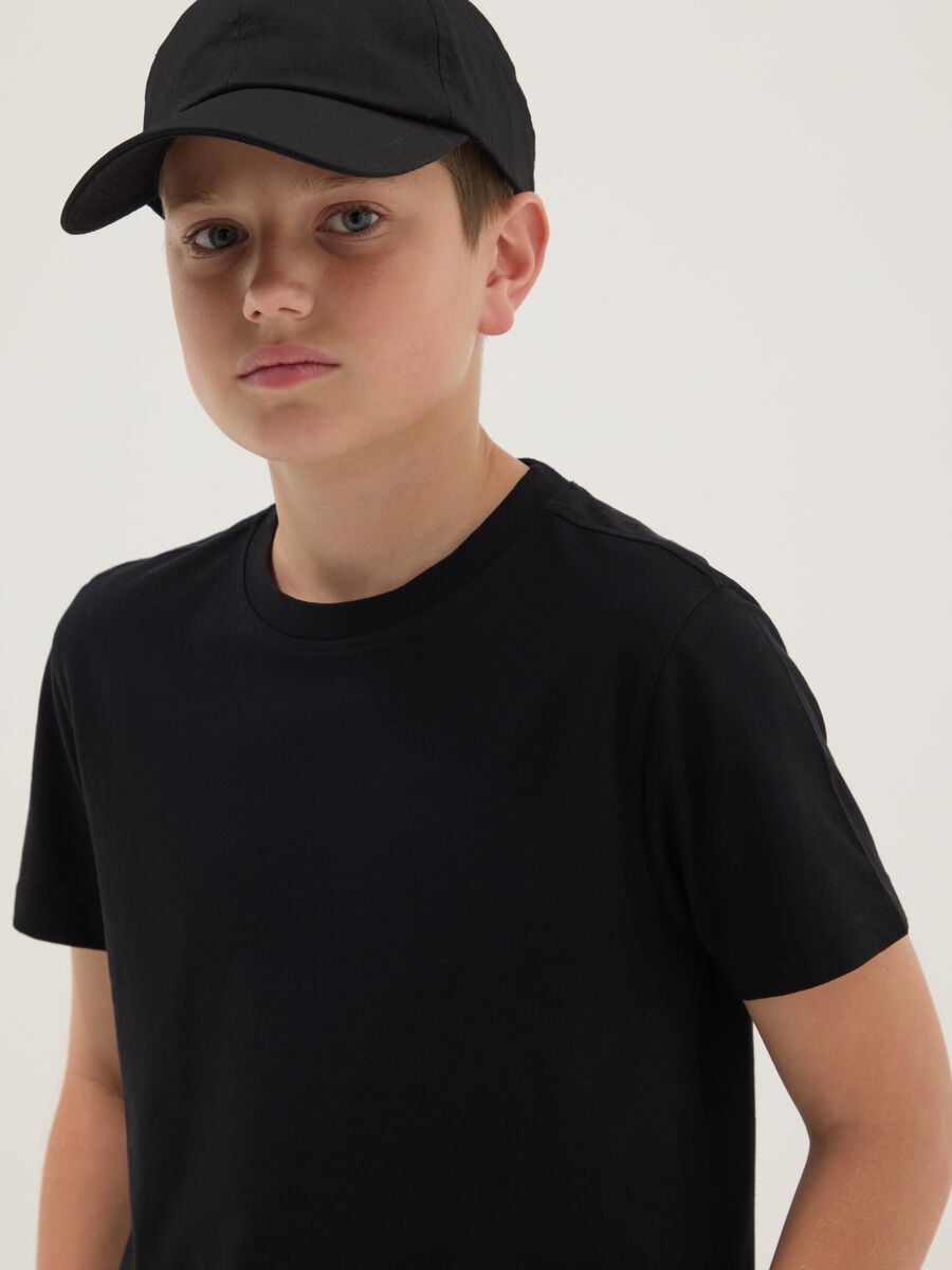 Boys&rsquo; black pure cotton regular fit T-shirt_1