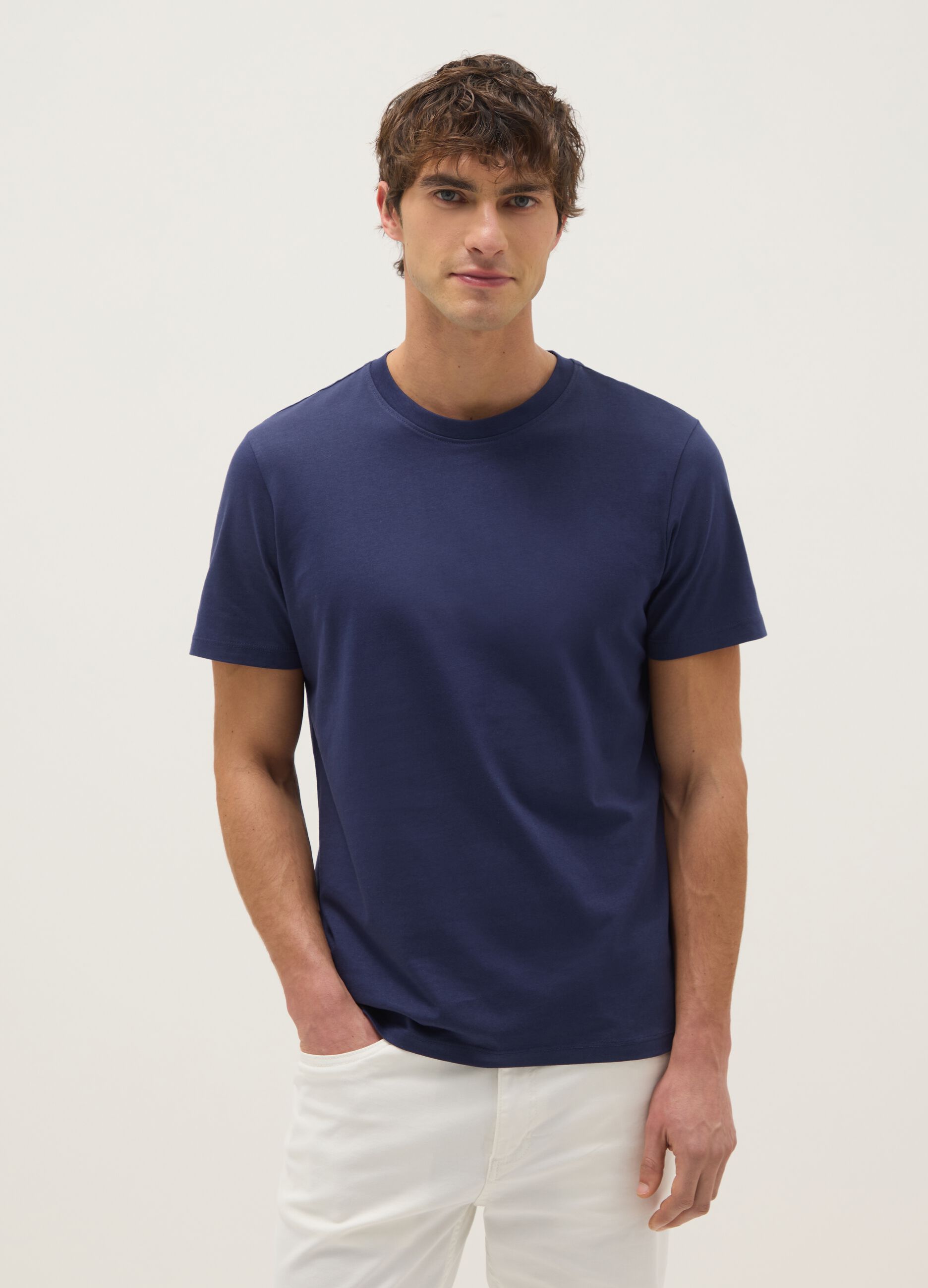 Pure cotton blue regular fit T-shirt
