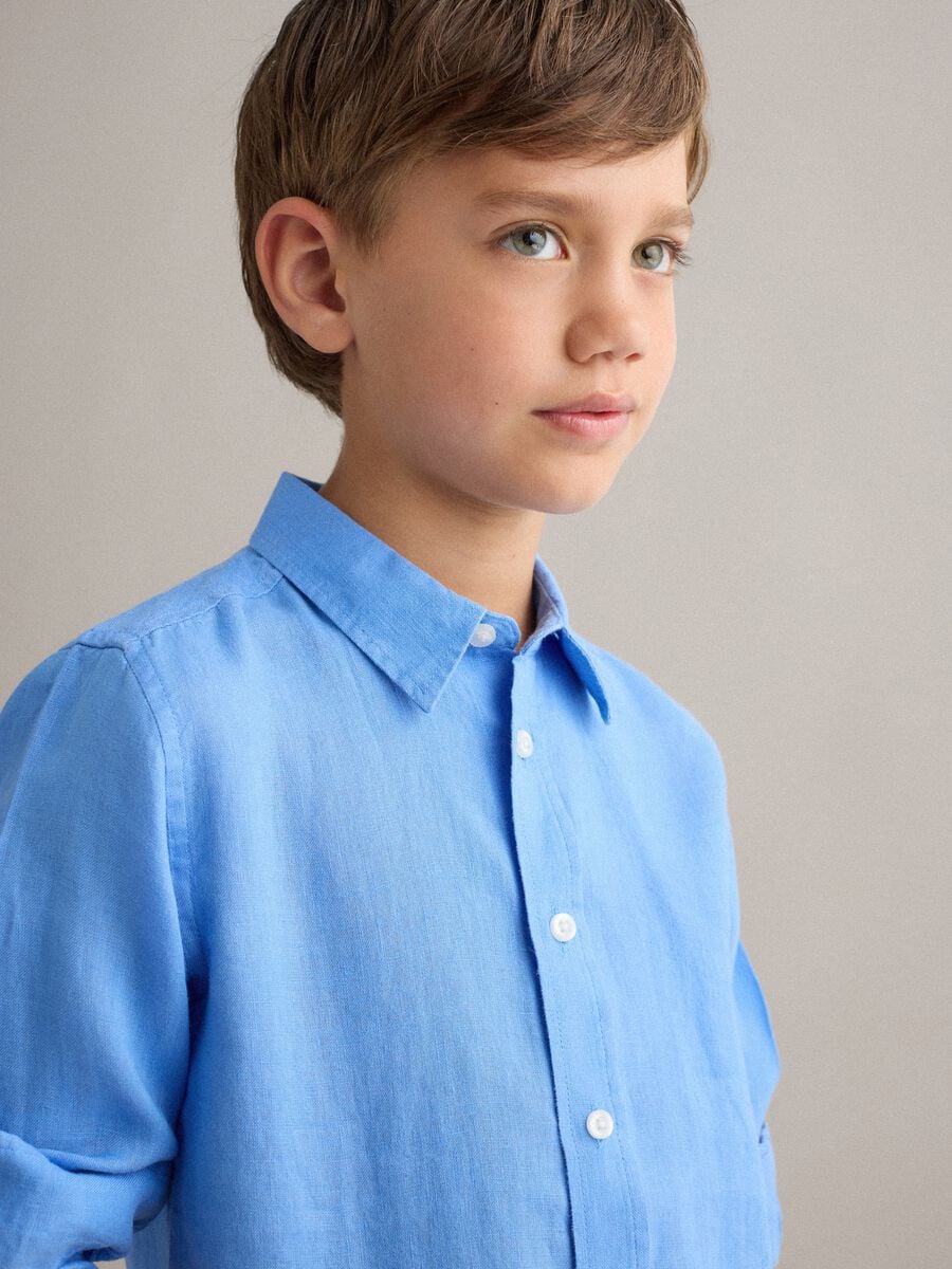 Kids&rsquo; oversized-fit light blue pure linen shirt_1