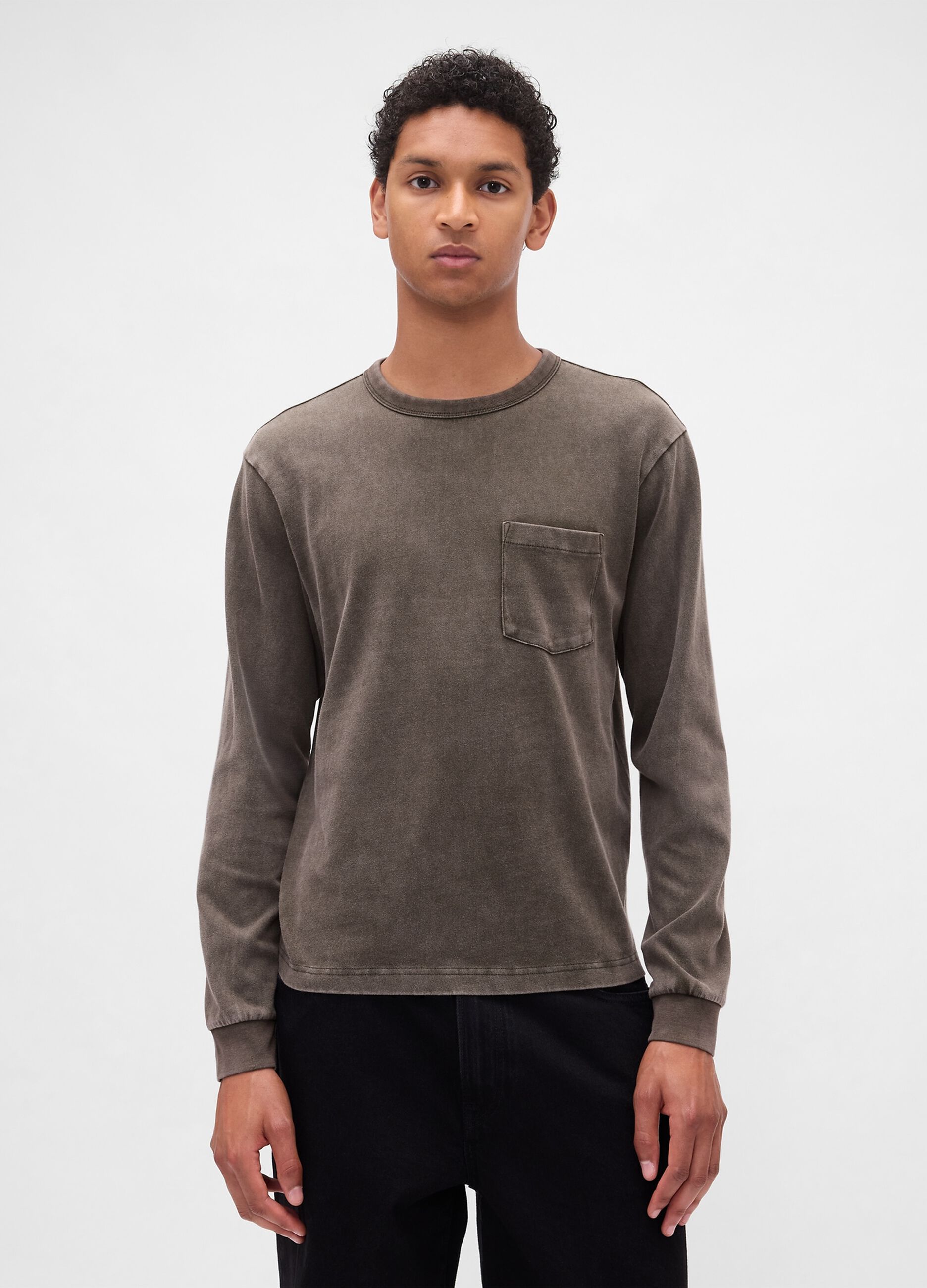 Brown long-sleeve cotton shirt