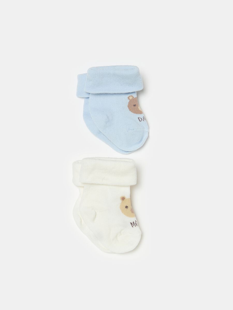 Two-pair pack short socks with teddy bear design_0