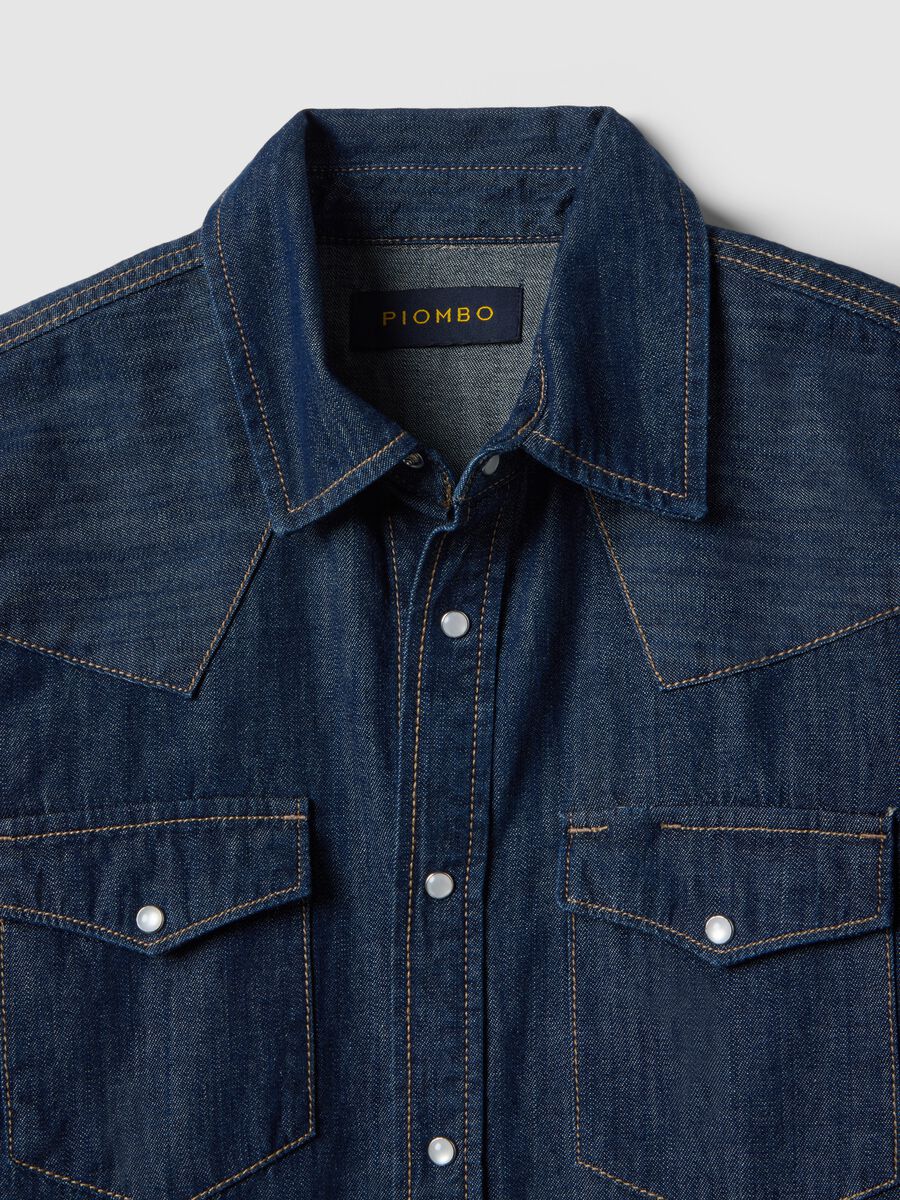 Regular fit blue denim pure cotton shirt_5