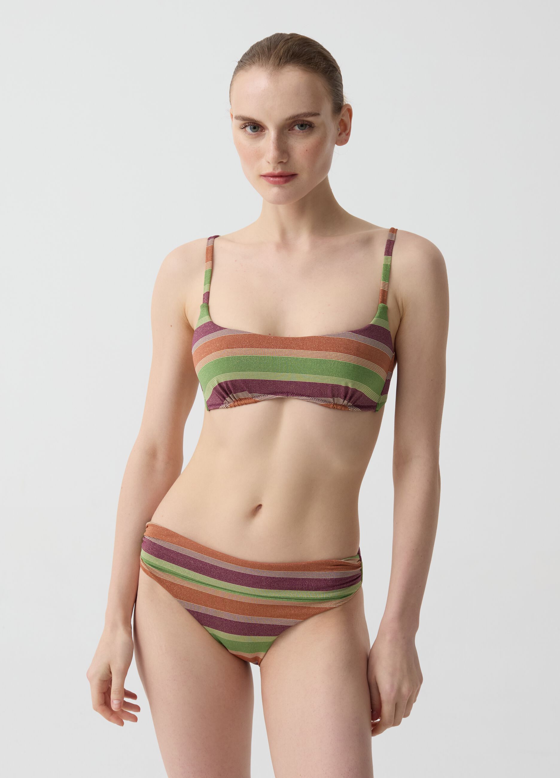 Bralette bikini top with lurex stripes