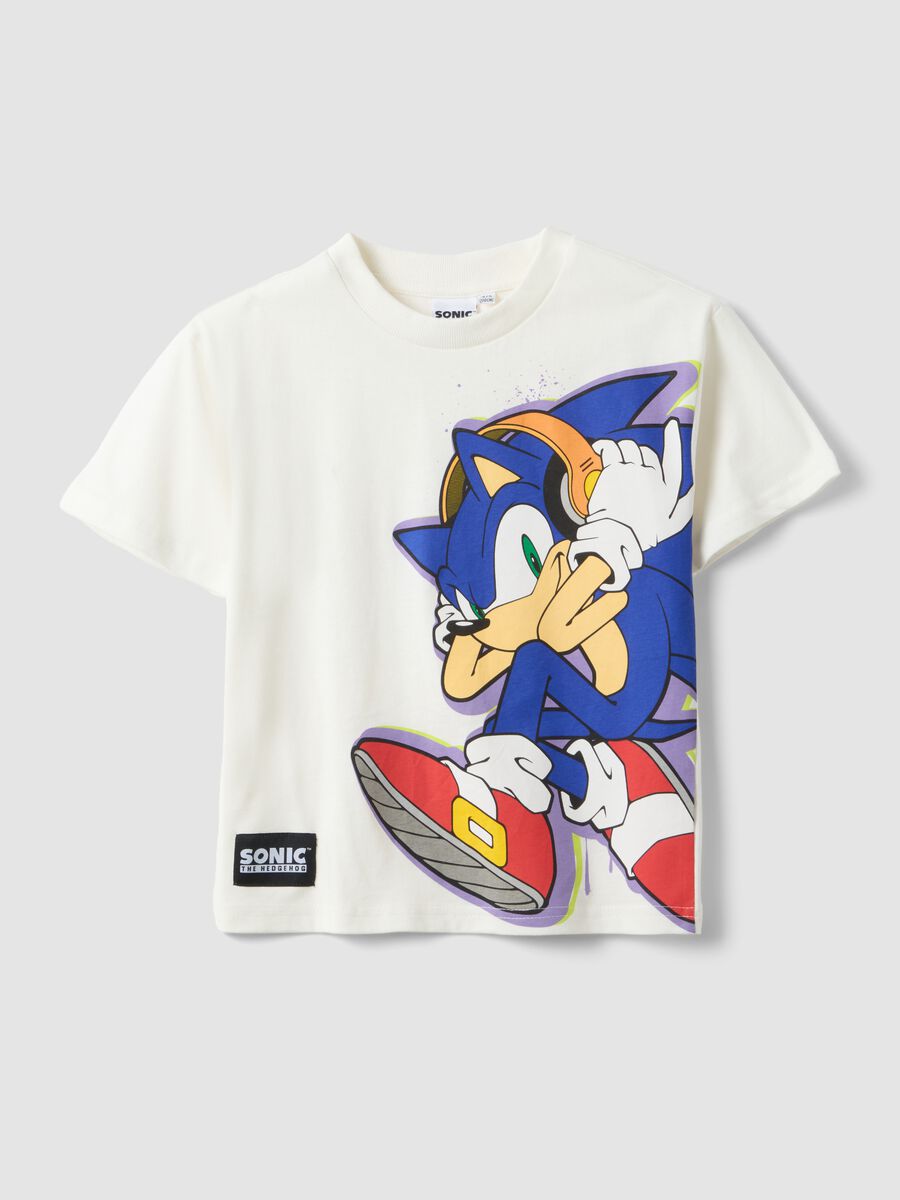 White pure cotton boys' t-shirt regular fit with Sonic_0