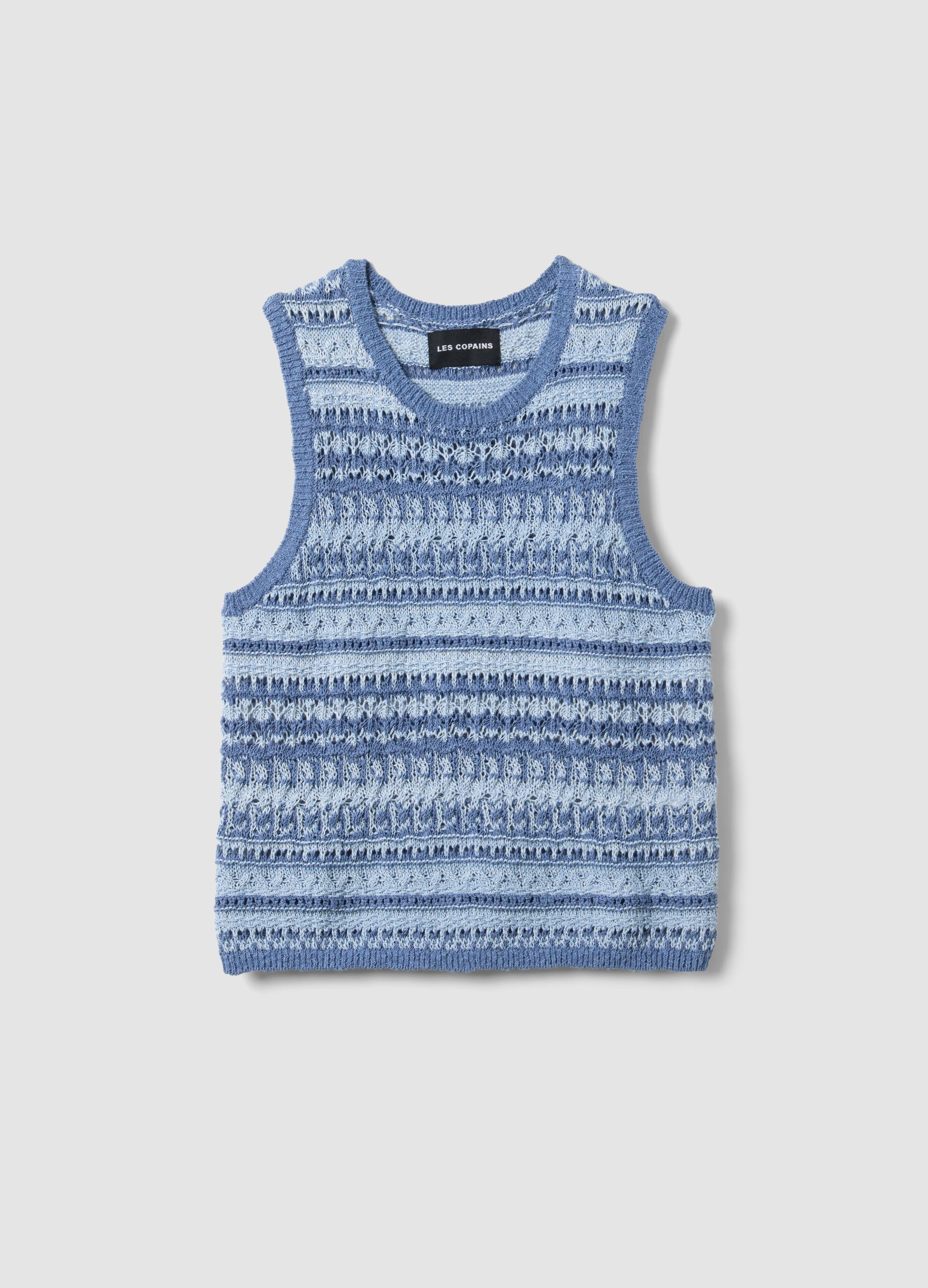 Regular Fit Tank-Top aus mehrfarbigem Baumwoll-Mix mit perforierter Textur