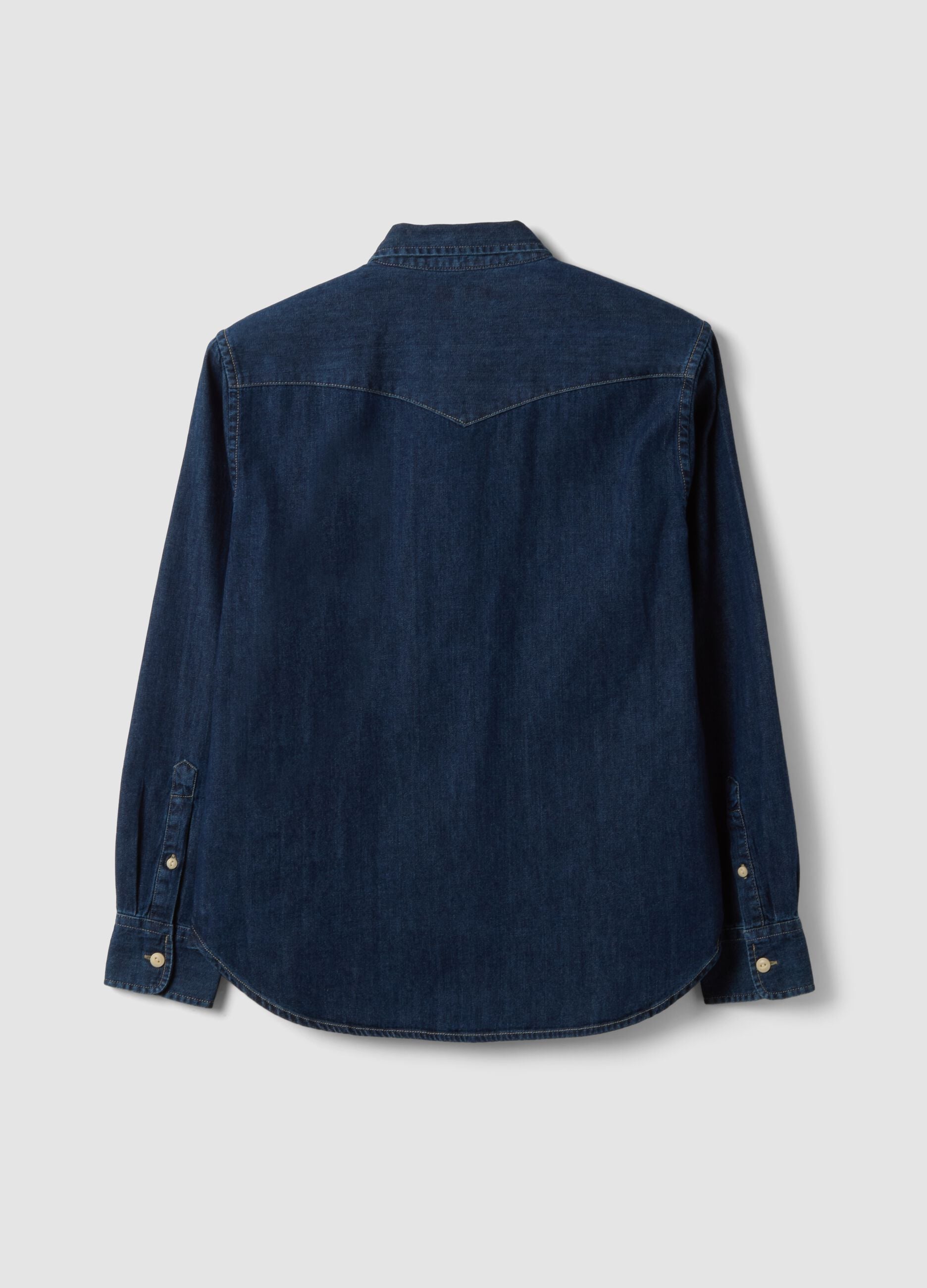 Blue pure cotton shirt with buttons and classic collar, regular fit