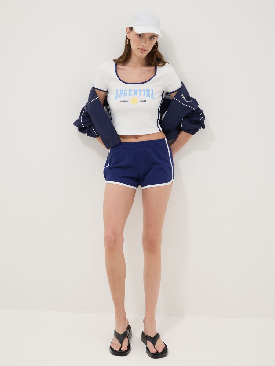 Blue pure cotton shorts with elasticated waist, regular fit_0