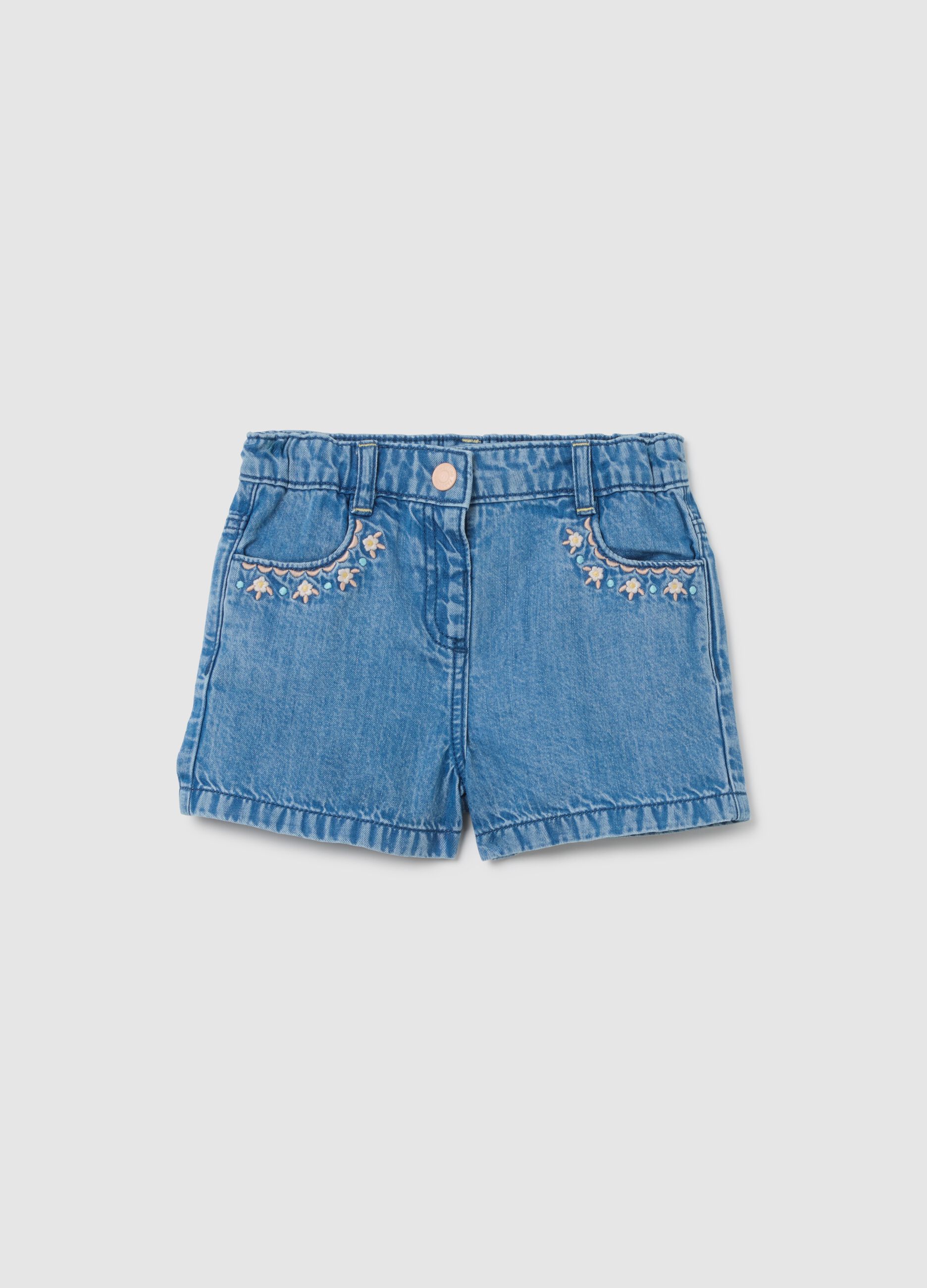 Baby girls&rsquo; blue regular-fit shorts in denim