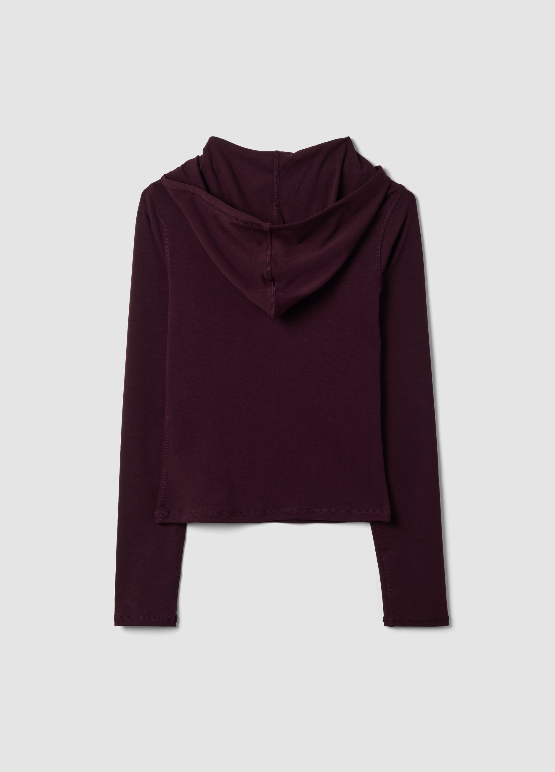 Violettes Crewneck-Top aus Stretch-Viskose mit Kapuze