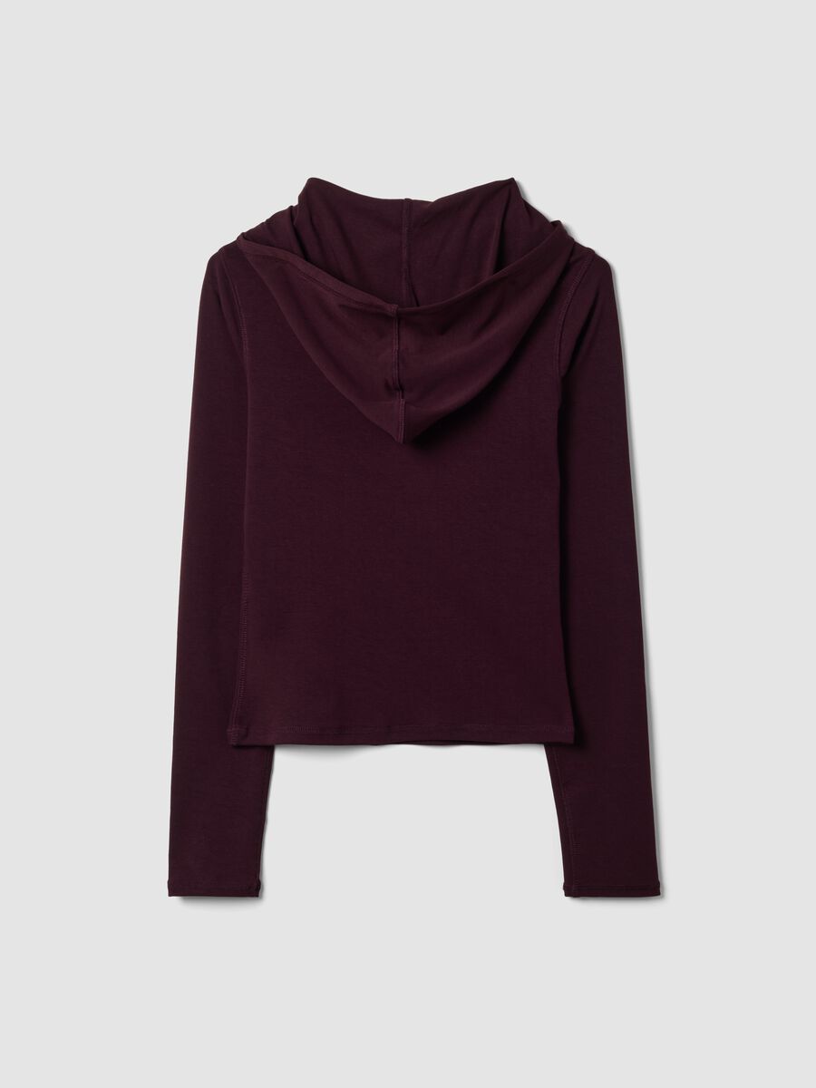 Violettes Crewneck-Top aus Stretch-Viskose mit Kapuze_1