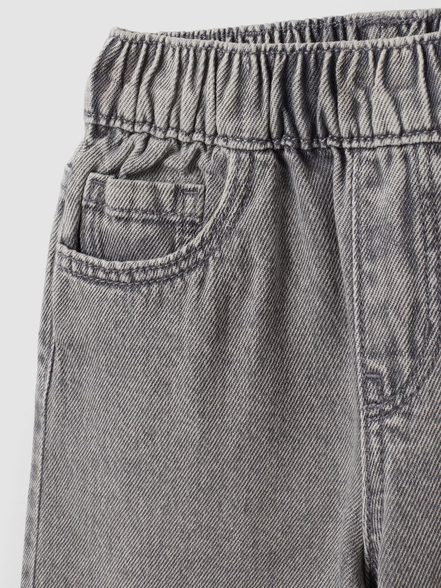 Girls' Grey Wide-Leg Pure Cotton Jeans with Elasticated Waist_2