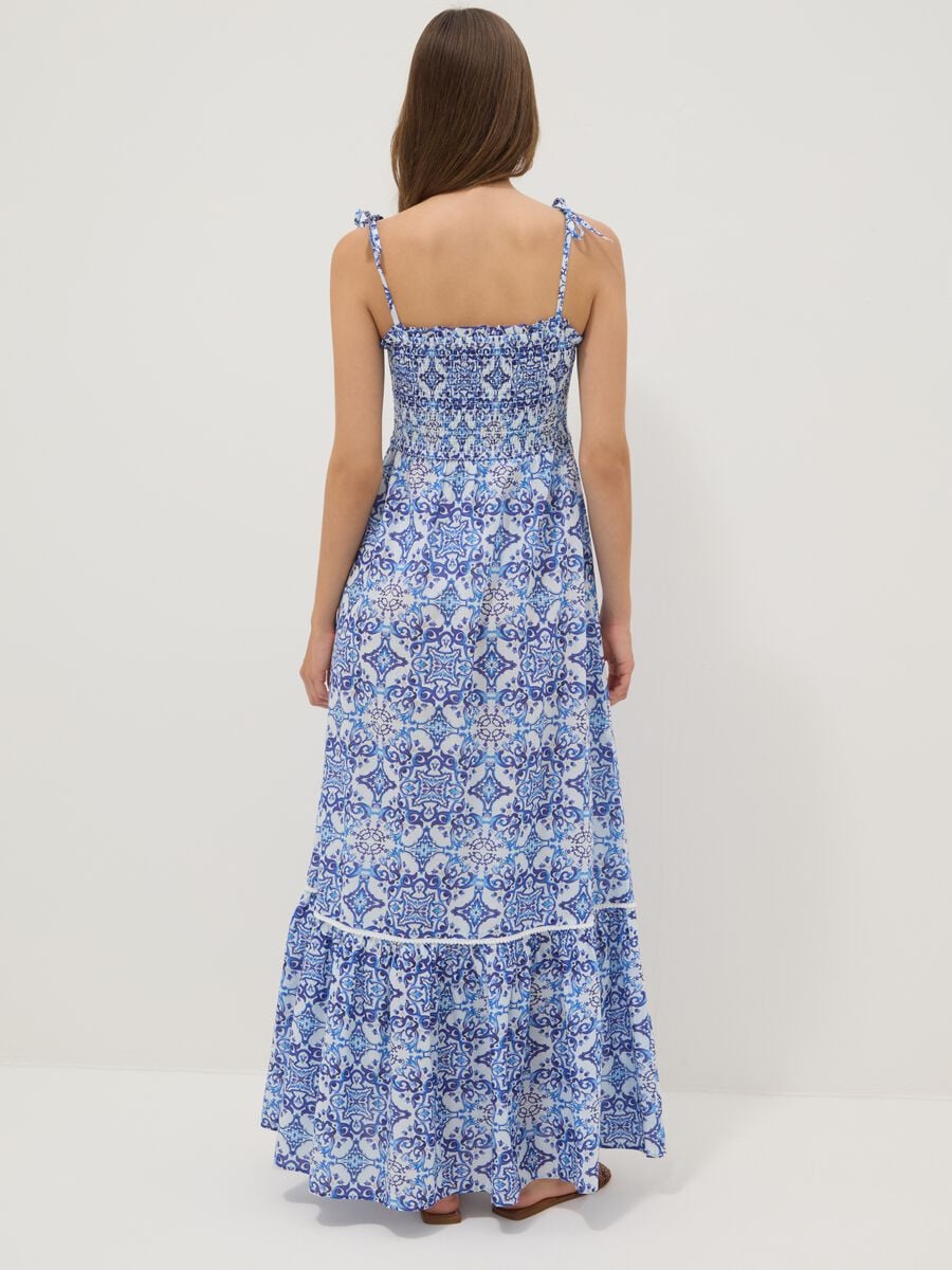 Blue maxi dress in pure cotton with tie straps_3