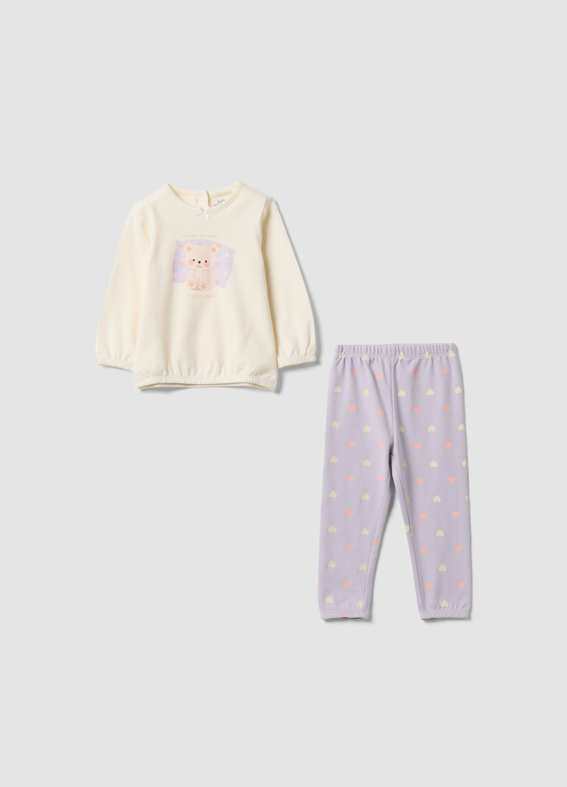 Multicolour pure organic cotton baby girl pyjamas with teddy bear print