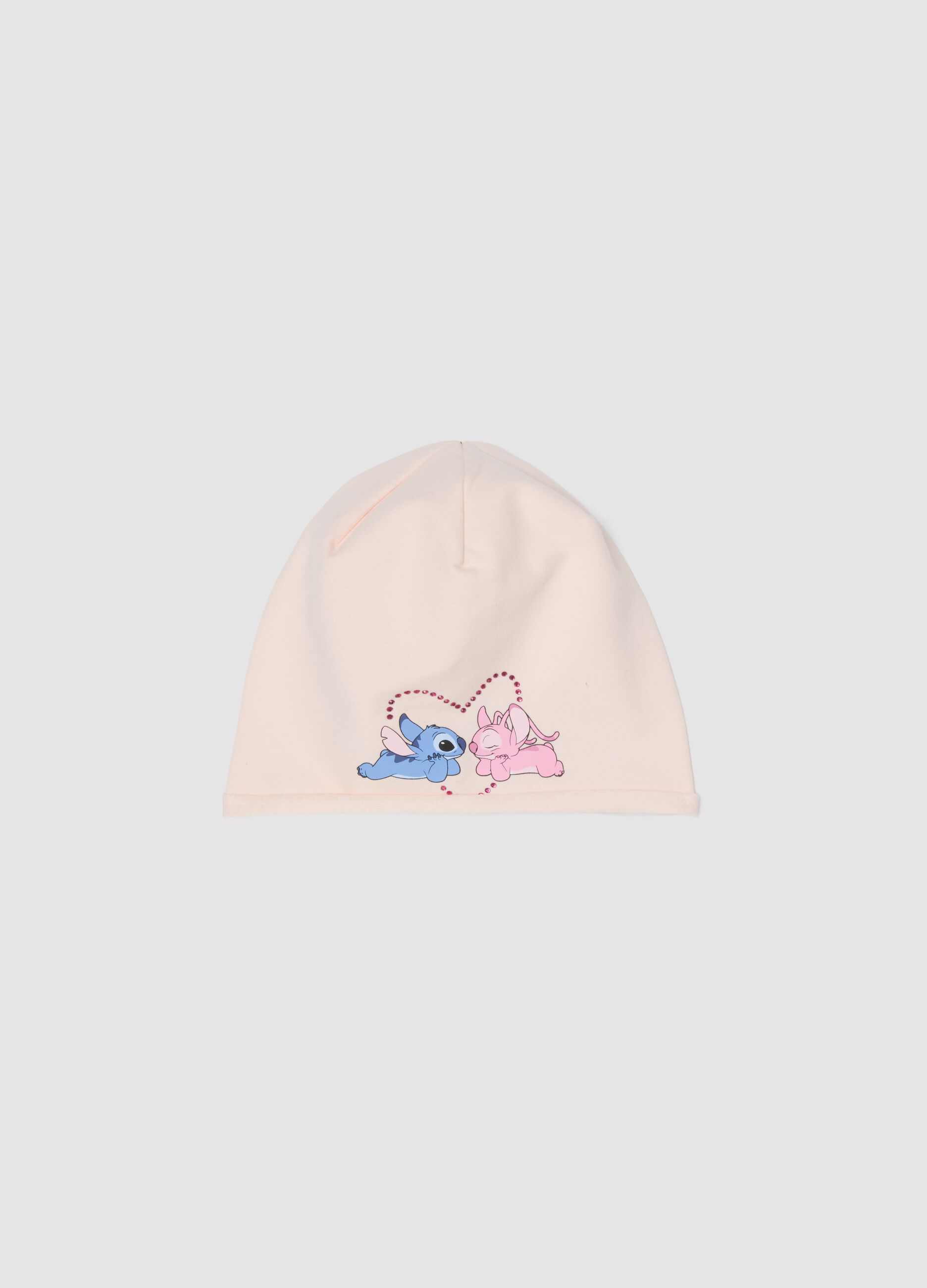 Rosa M&uuml;tze aus elastischem Baumwoll-Jersey mit Lilo & Stitch Print f&uuml;r M&auml;dchen