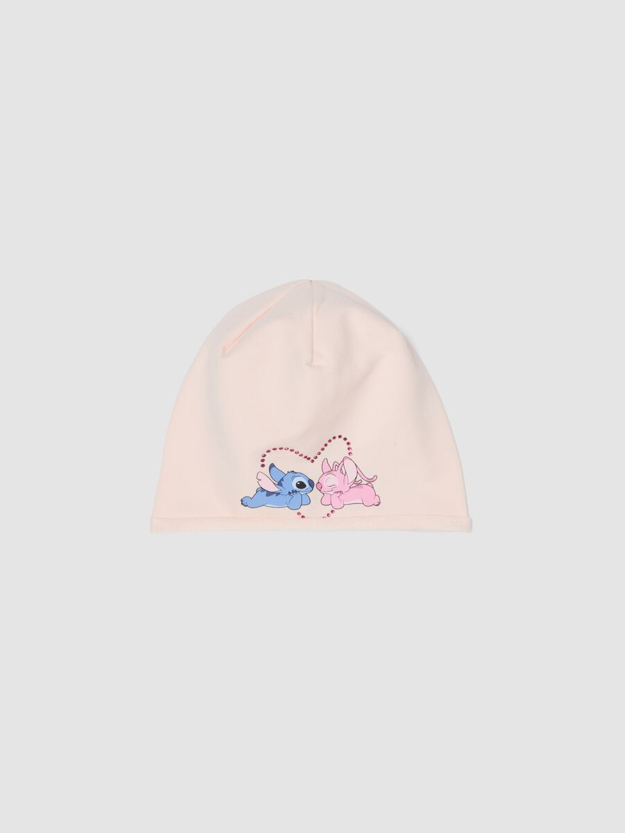 Ružičasta kapa od rastezljivog pamučnog žerseja s printom Lilo & Stitch za djevojčice_0