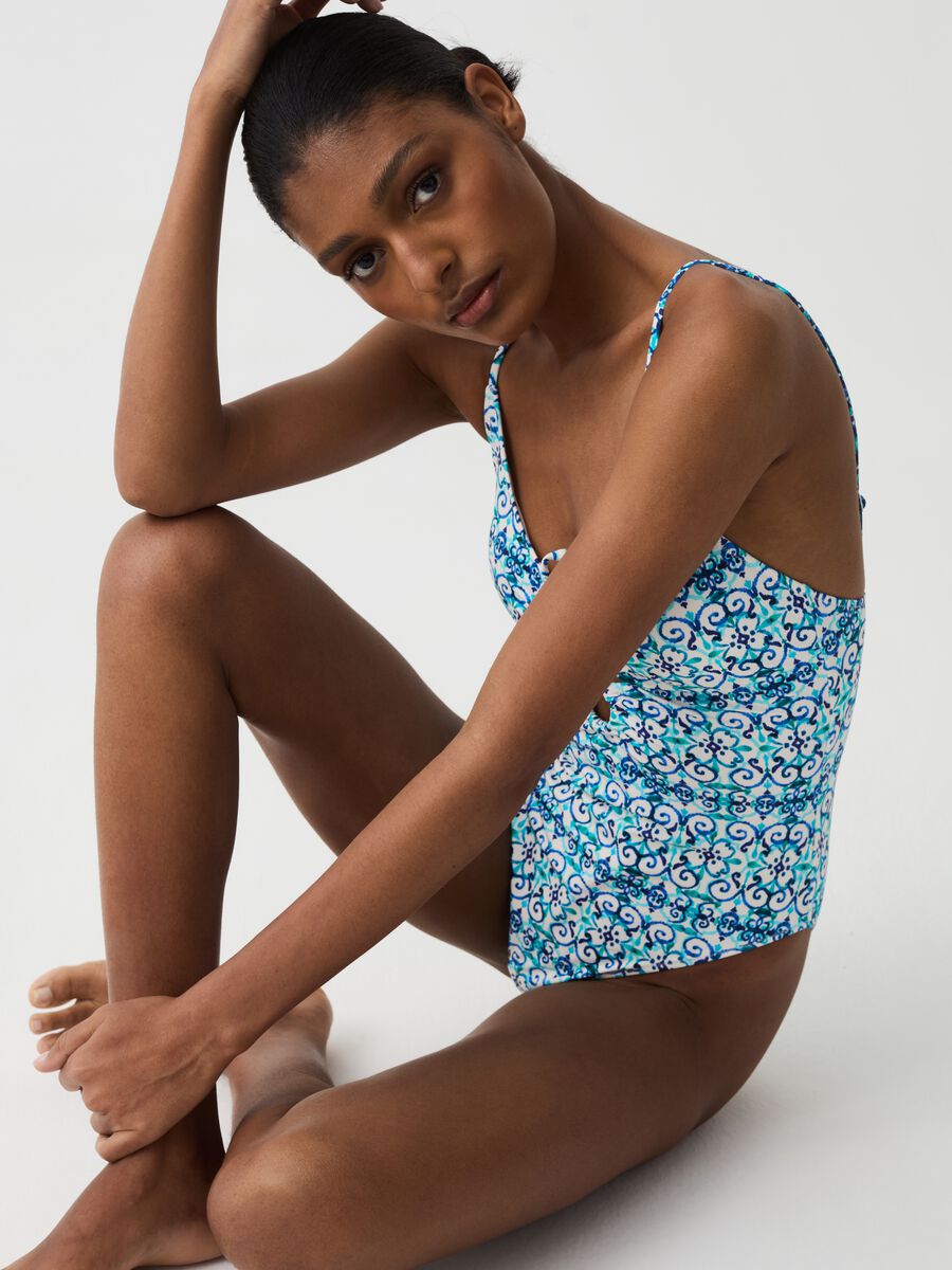 One-piece swimsuit with majolica print_0