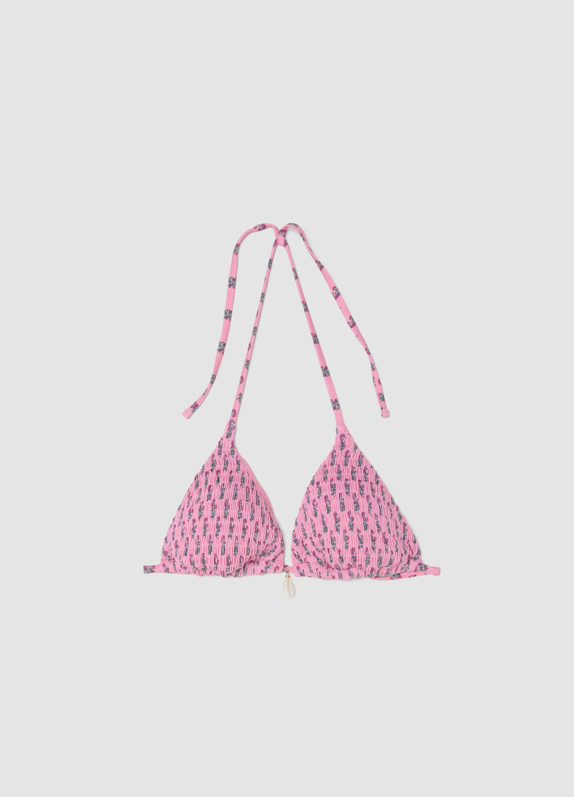 Pink triangle bikini top in stretch fabric