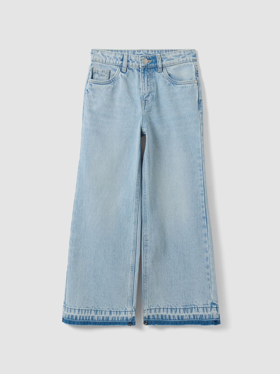 Blue culotte jeans in pure cotton for girls_1