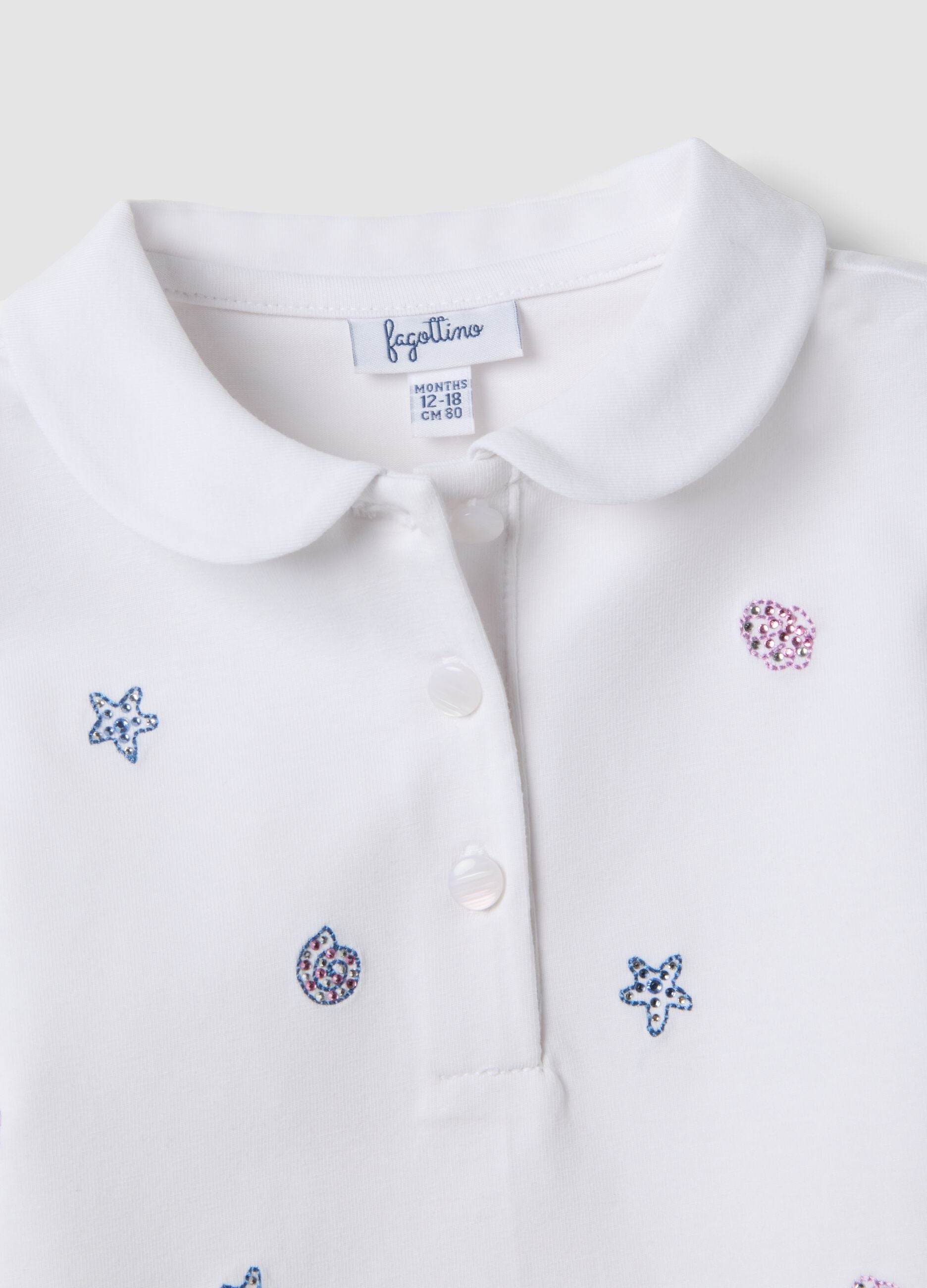 Polo bianca in cotone elasticizzato con colletto classico per bimba regular fit