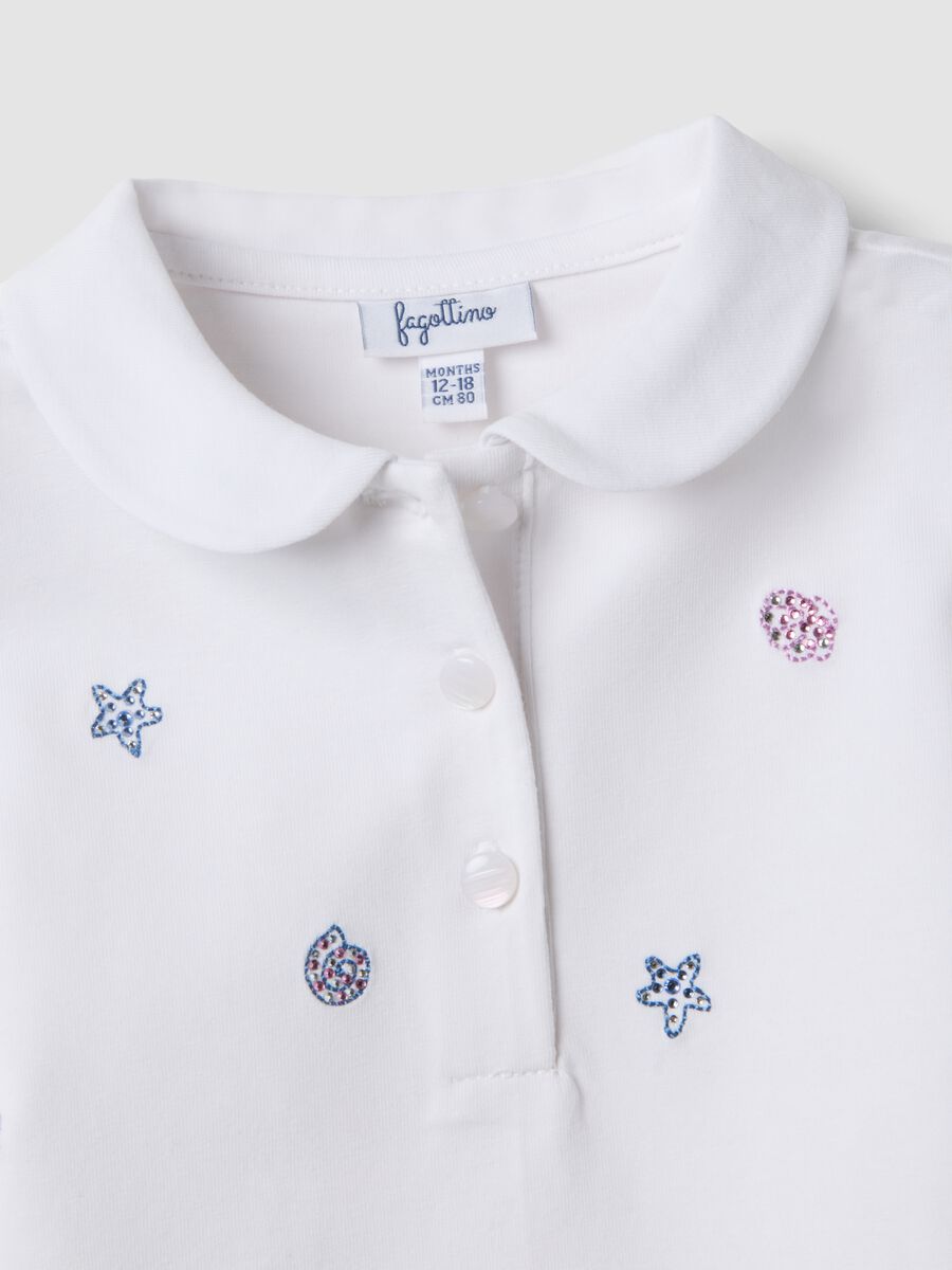 Polo bianca in cotone elasticizzato con colletto classico per bimba regular fit_3