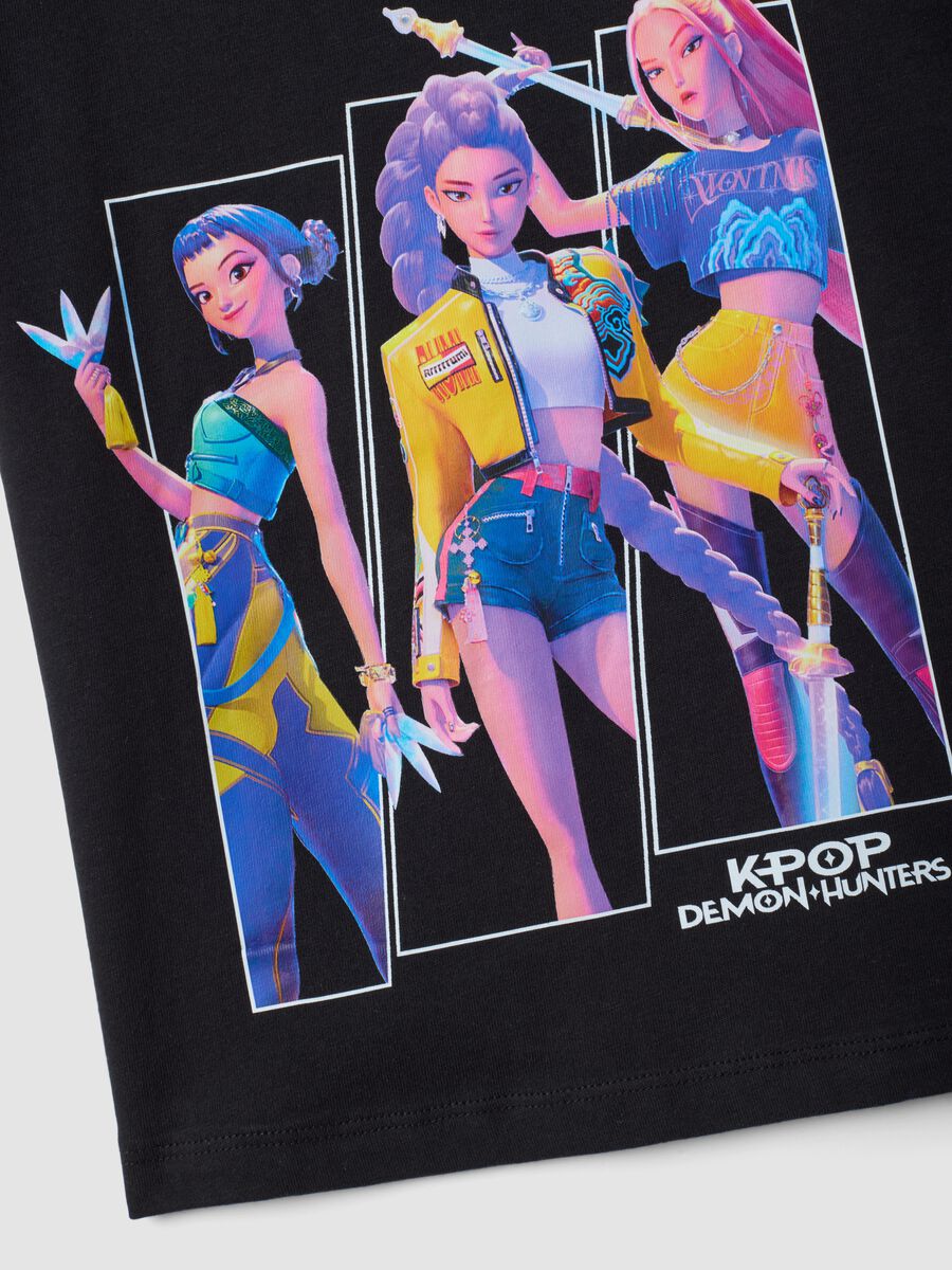 Schwarzes T-Shirt aus reiner Baumwolle mit K-Pop Demon Hunters Print f&uuml;r M&auml;dchen_2