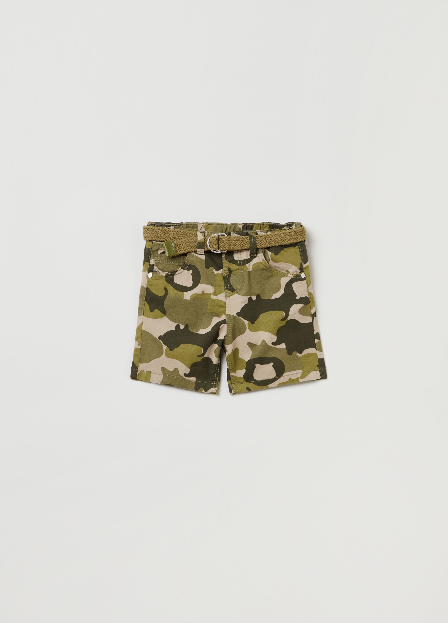 Camouflage cotton Bermuda shorts with belt