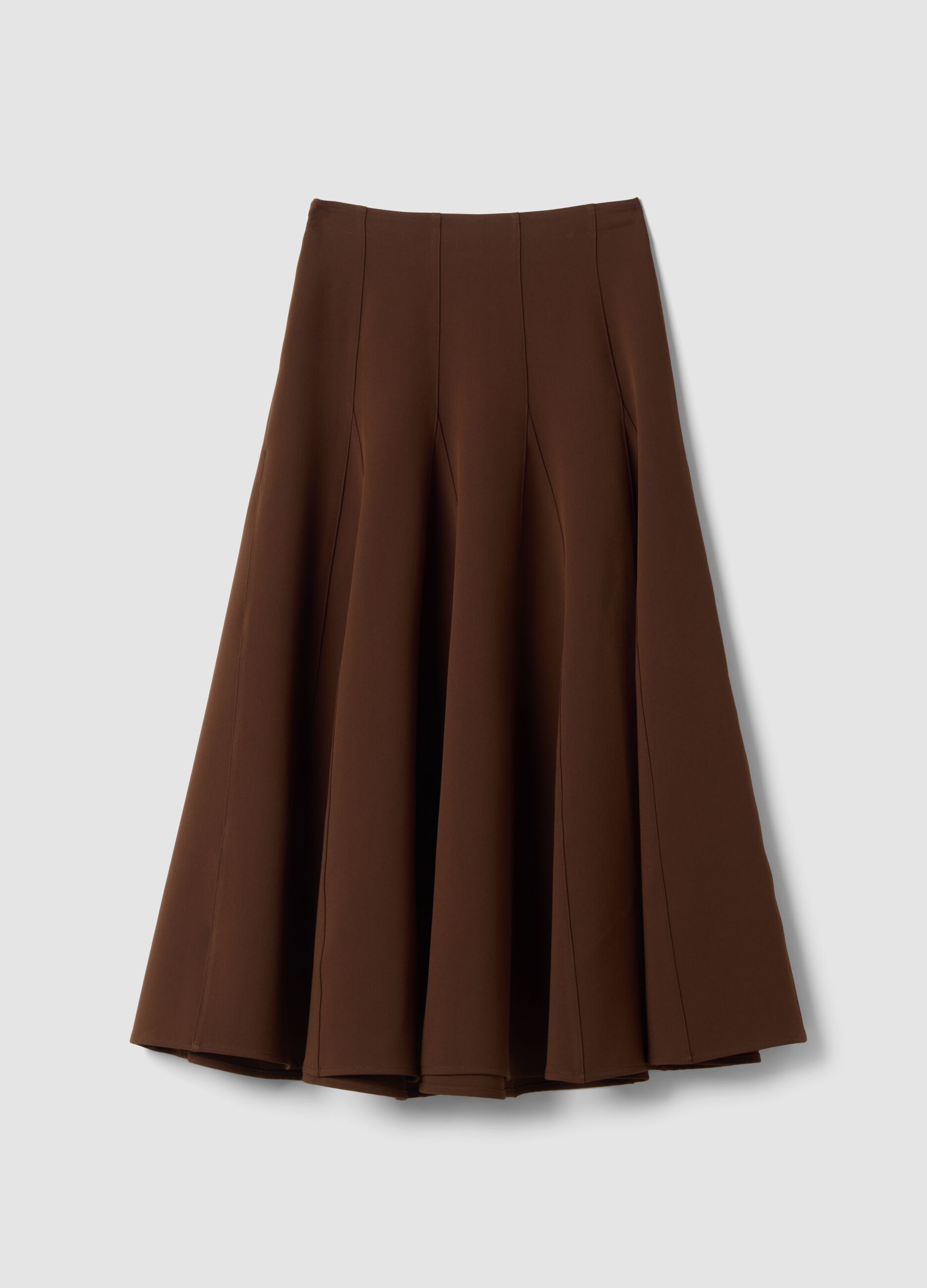 Brown stretch viscose skirt with regular waist