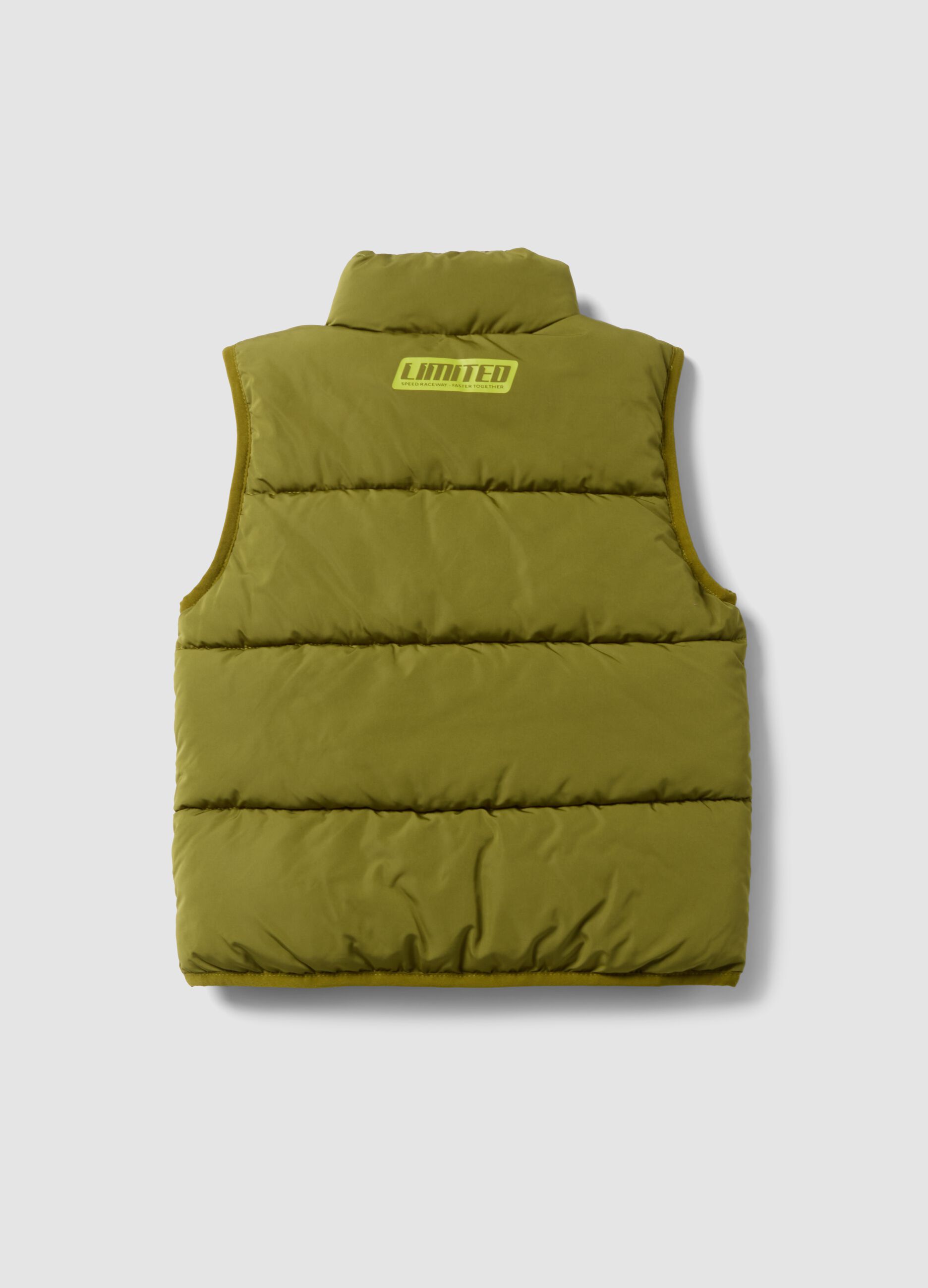 Green padded gilet with zip and high collar, regular fit for boys