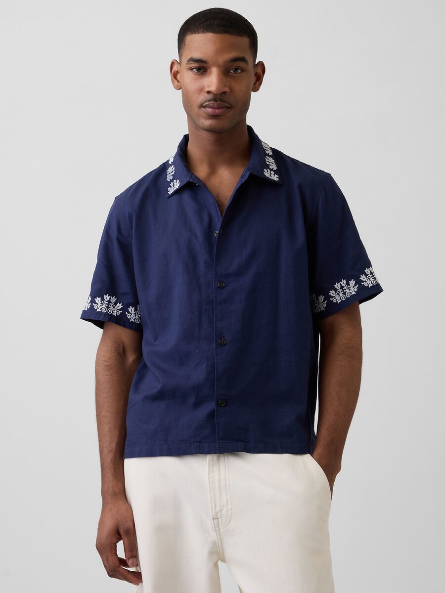 Linen and cotton blend shirt with embroidery_0