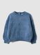 Blauer Strickpullover mit Rundhalsausschnitt und Blumenmuster_0
