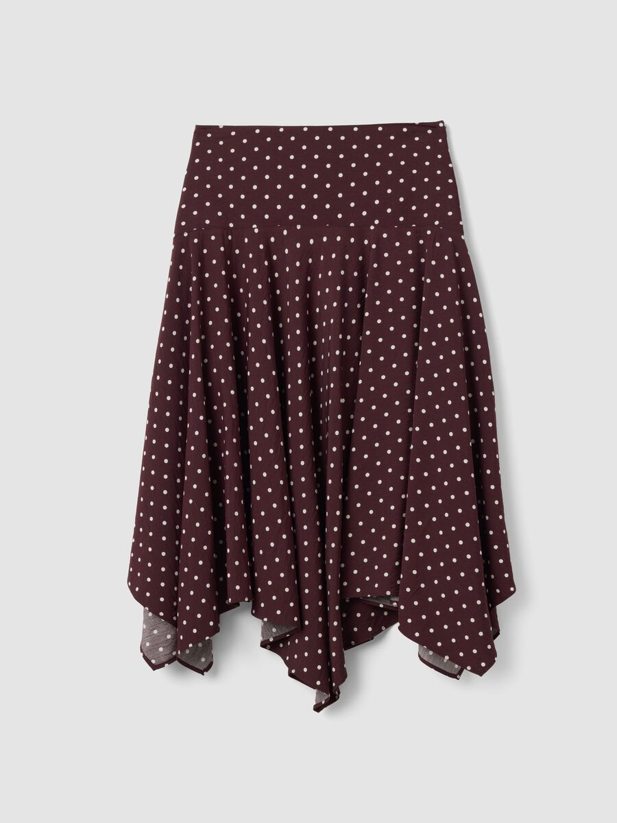 Brown polka-dot skirt in viscose blend with asymmetric hem_4