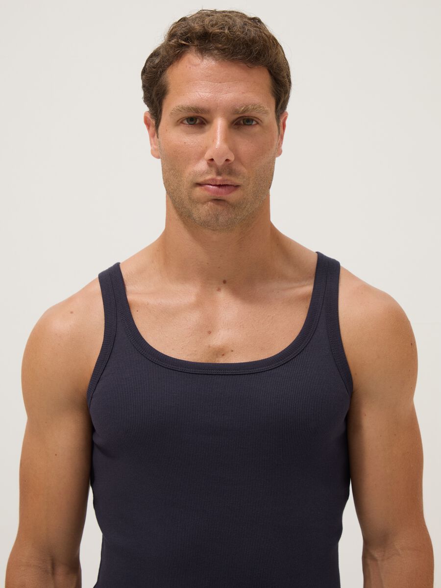 Blue pure cotton tank top regular fit_1