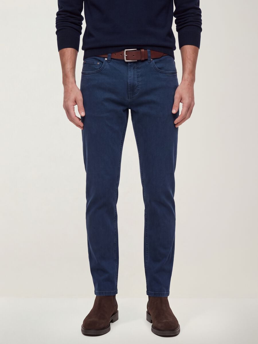 Blue slim-fit stretch cotton trousers_2