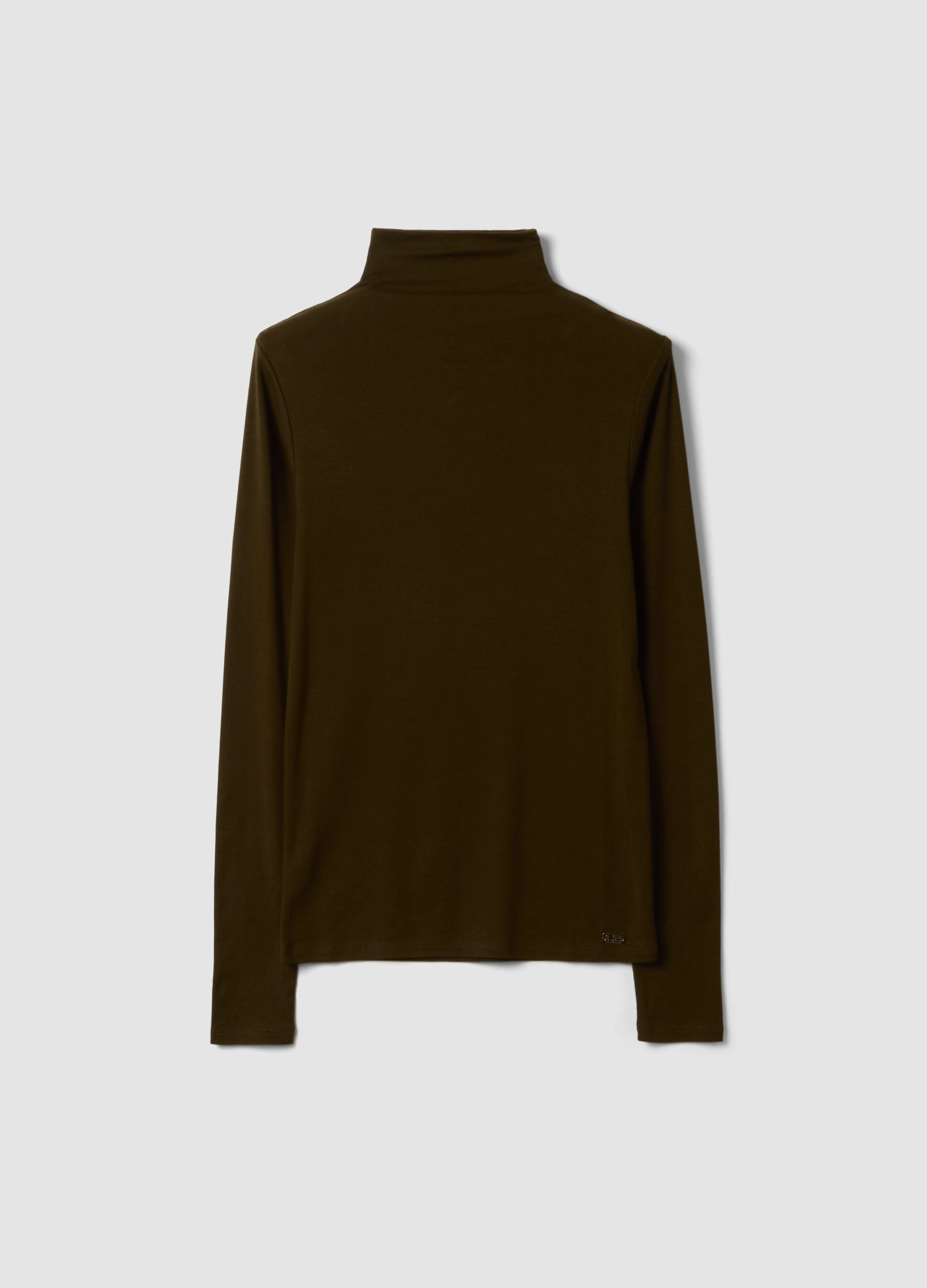 Brown lyocell and stretch wool mock-neck T-shirt, regular fit
