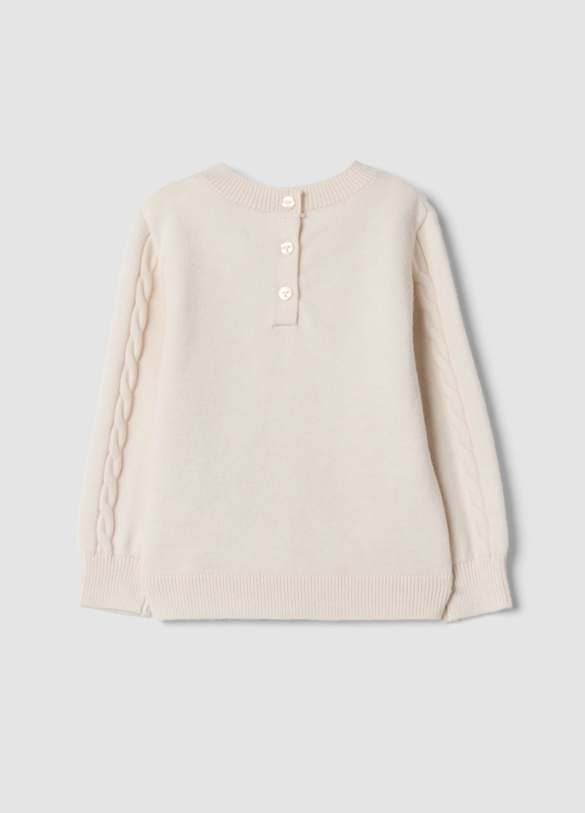 Beige viscose-blend jumper with textured crew neck
