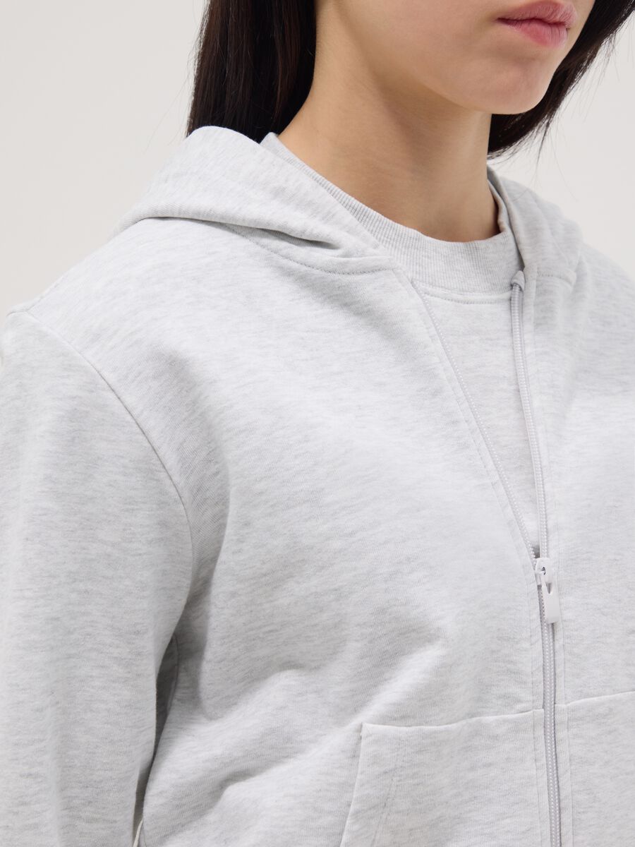 Grey pure cotton hoodie for girls, regular fit with zip_1