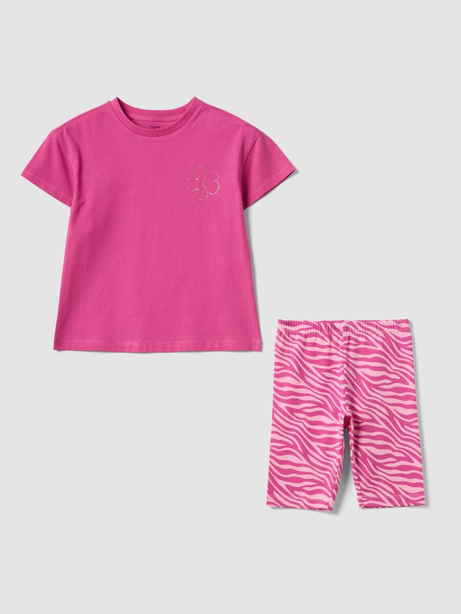 Pink pure cotton set with T-shirt and cycling shorts leggings_0