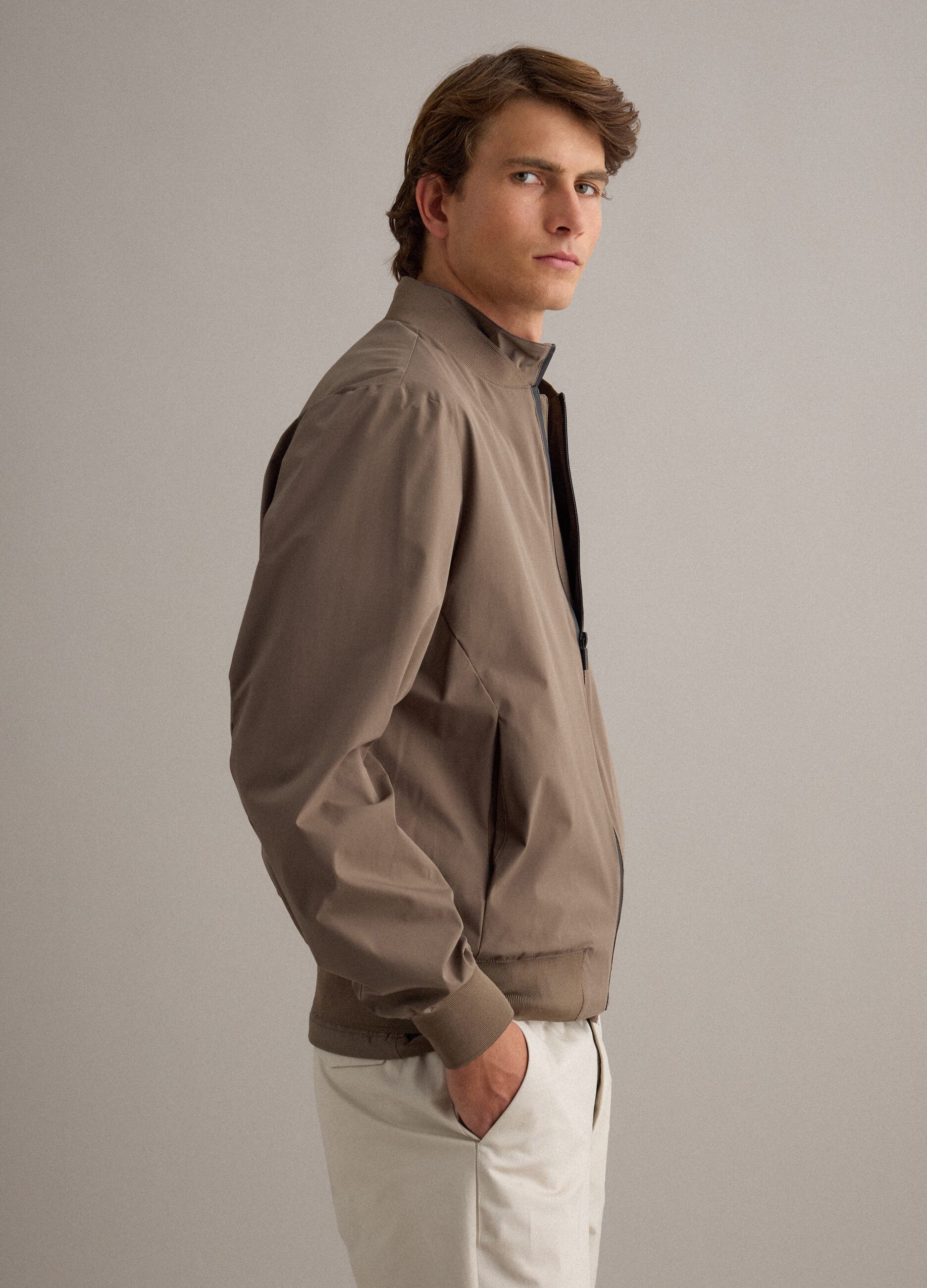 Brown regular fit bomber with full zip