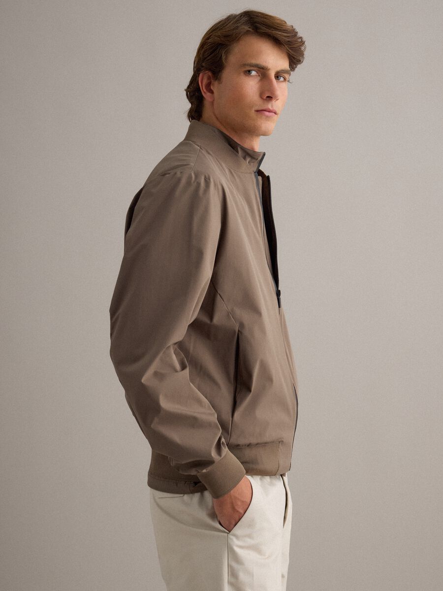 Brown regular fit bomber with full zip_0