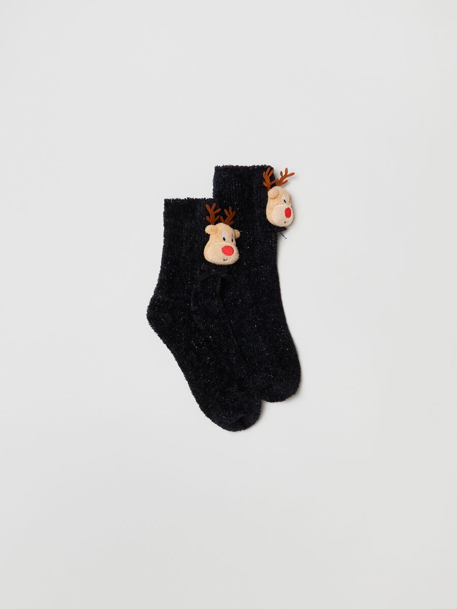Chenille socks with Christmas appliqué detail_1