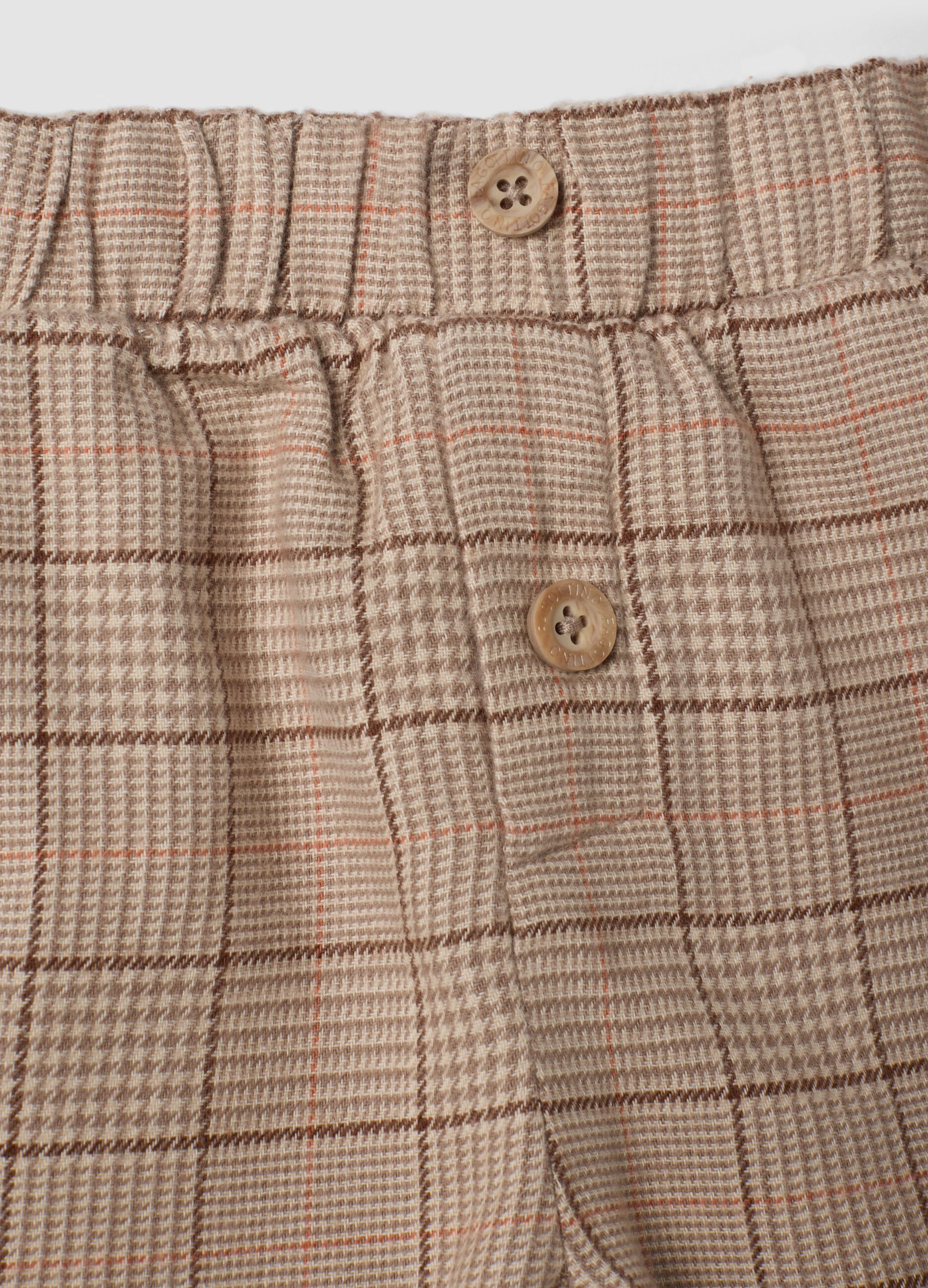 Pantaloni arancioni e marroni in puro cotone a quadri
