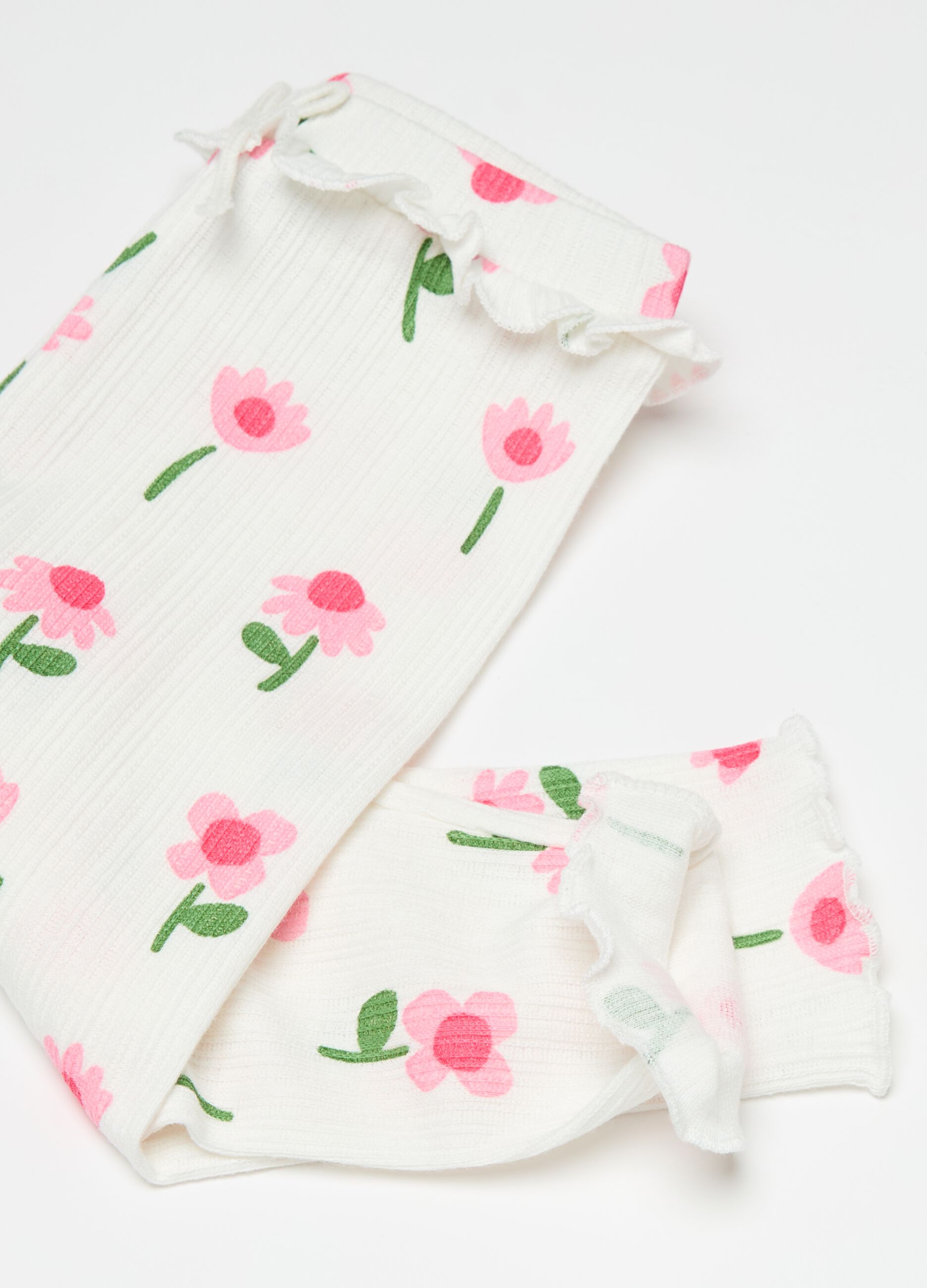 Ribbed leggings with flowers print