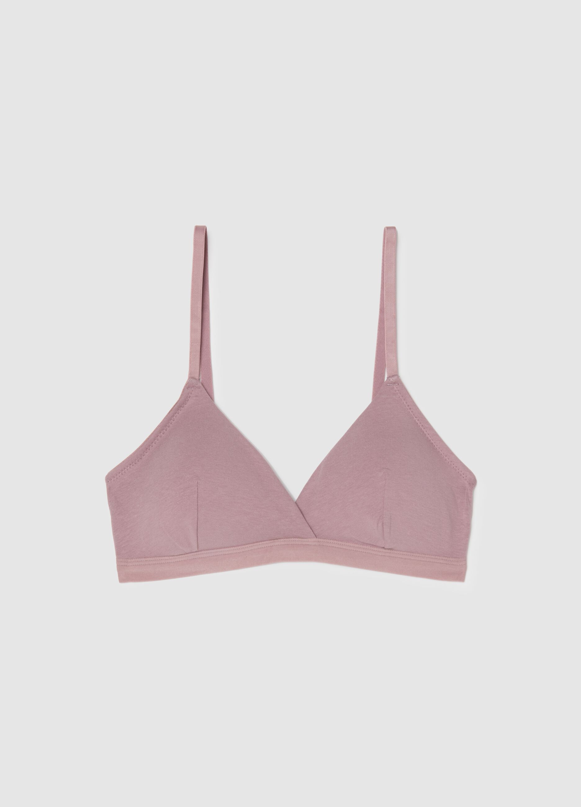 Pink stretch cotton bra with thin straps