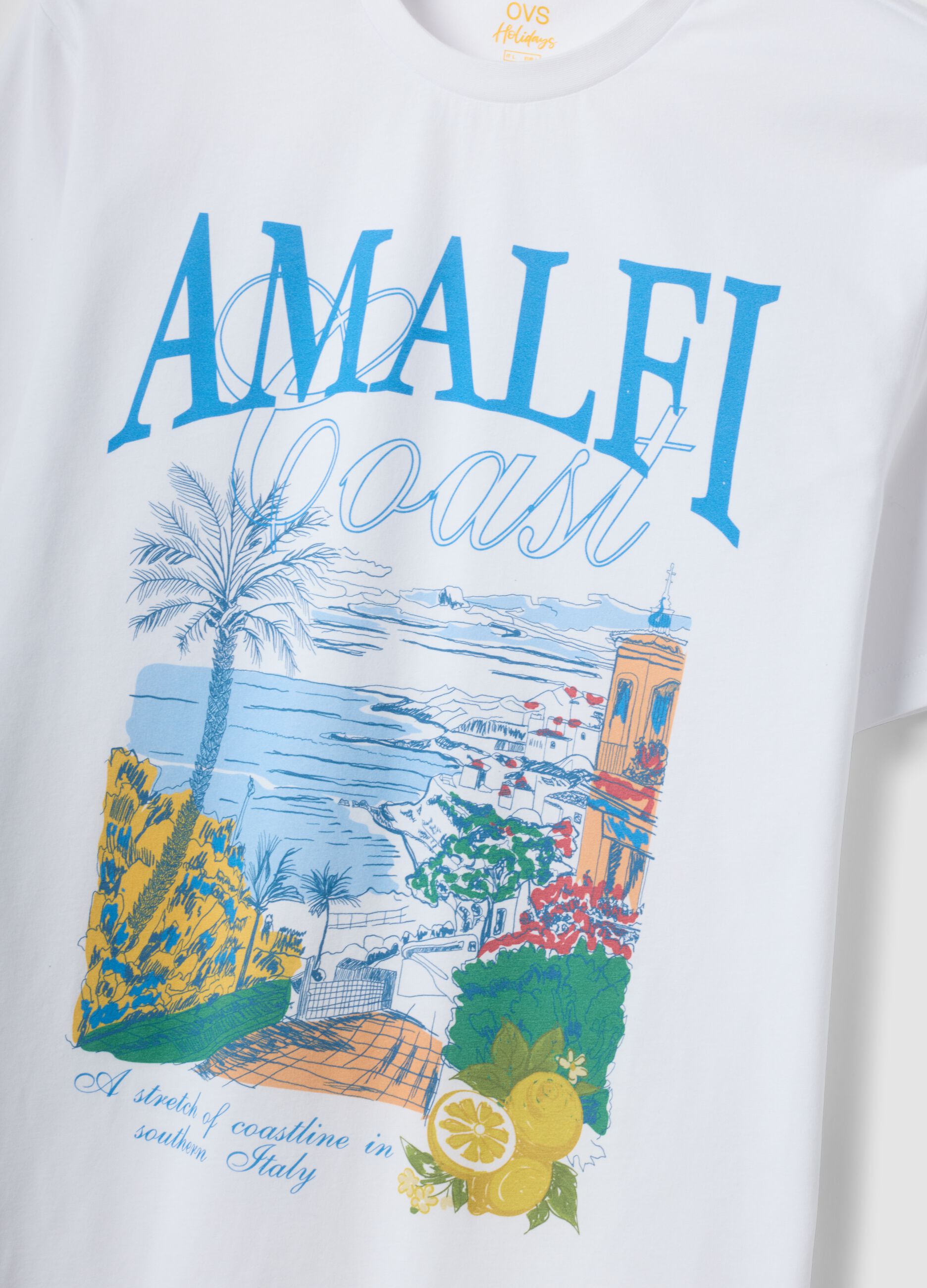 Wei&szlig;es T-Shirt aus reiner Baumwolle mit Print, Regular Fit