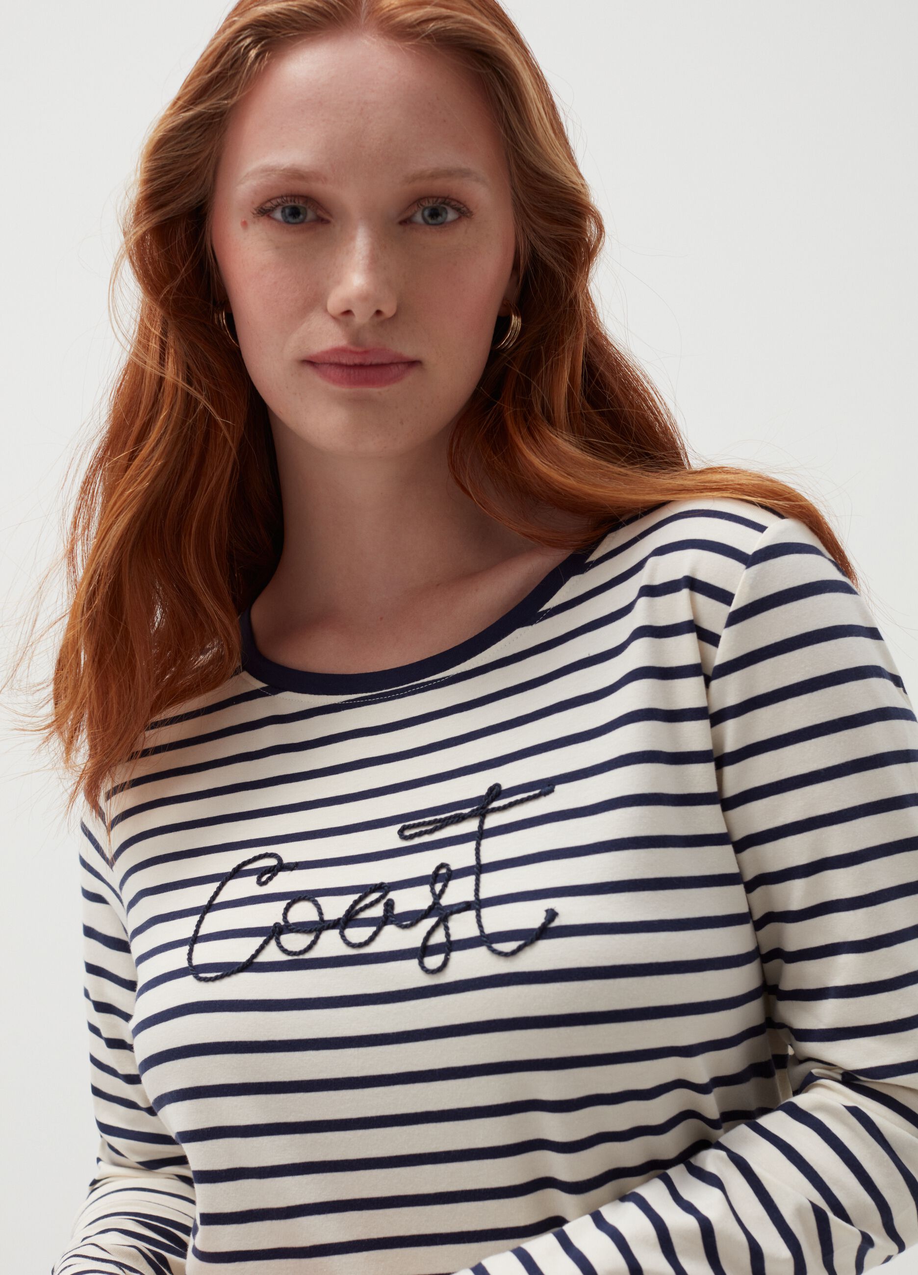 MYA Curvy T-shirt with striped pattern and embroidery