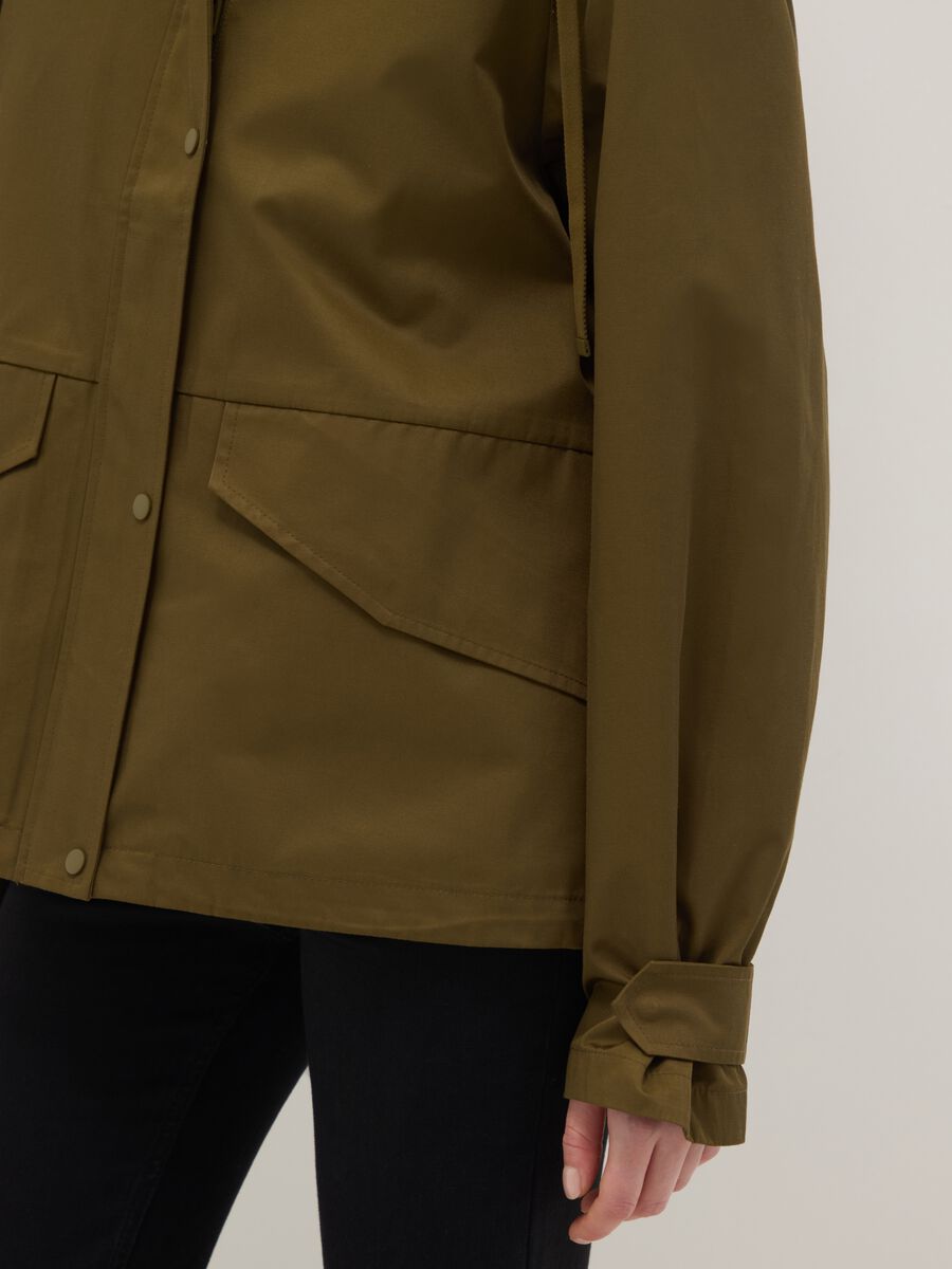 Green cotton blend regular fit jacket with zip and hood_3