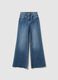 Wide leg stretch cotton blue jeans_4