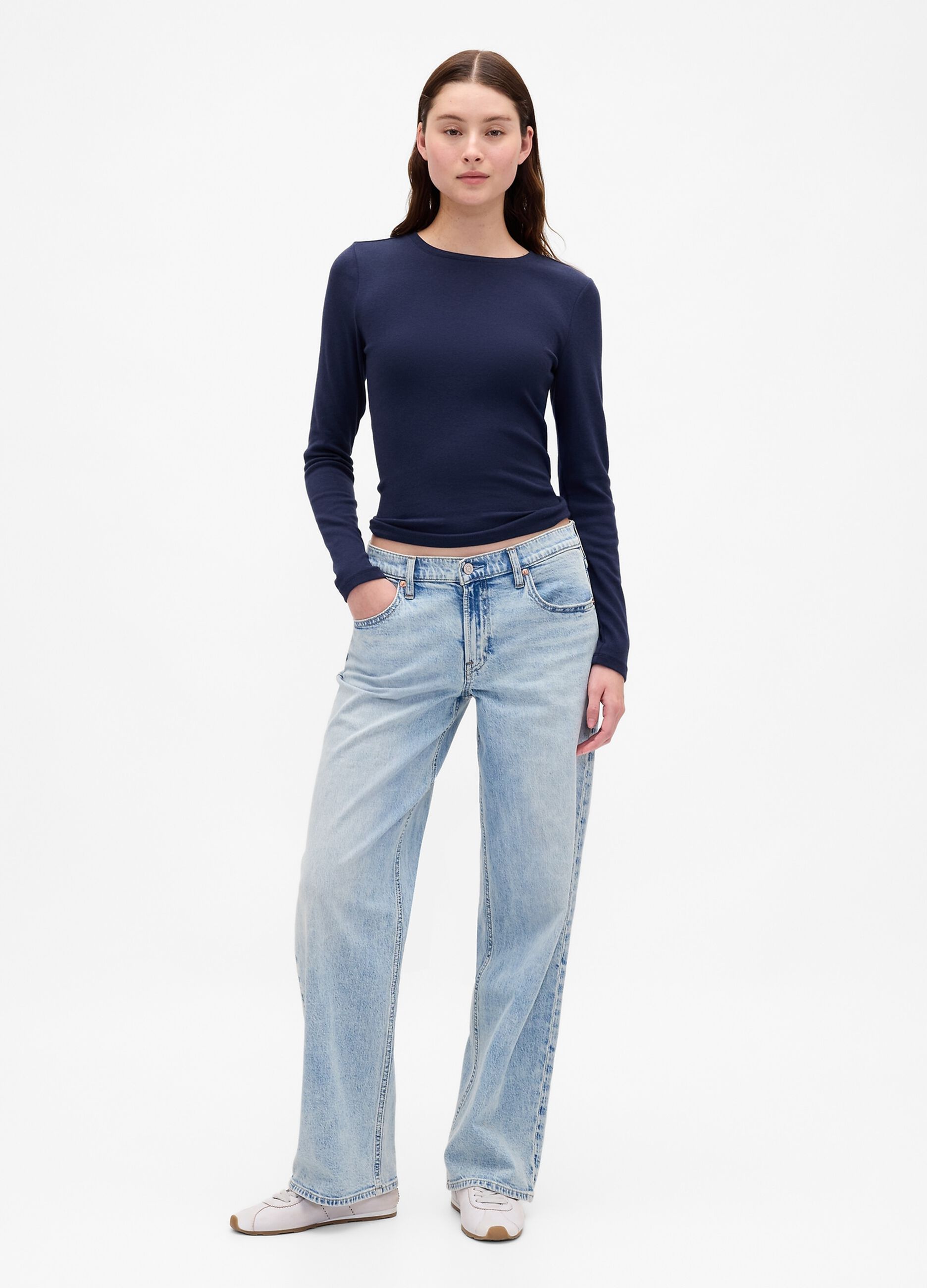 Blue long-sleeve shirt in stretch cotton and modal