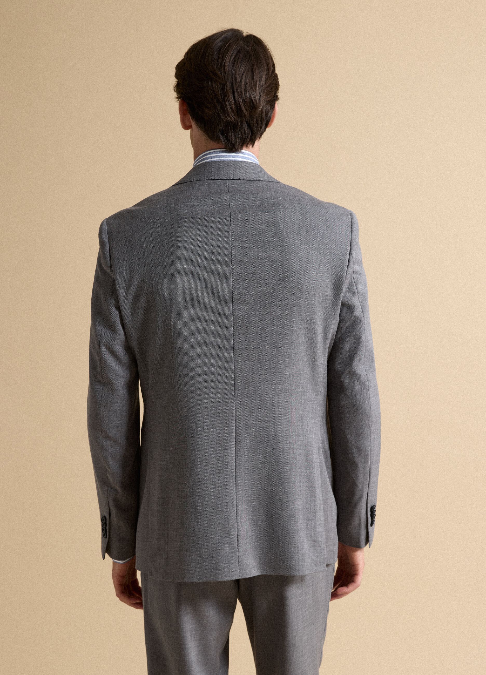 Blazer grigio in viscosa elasticizzata slim fit con rever classico