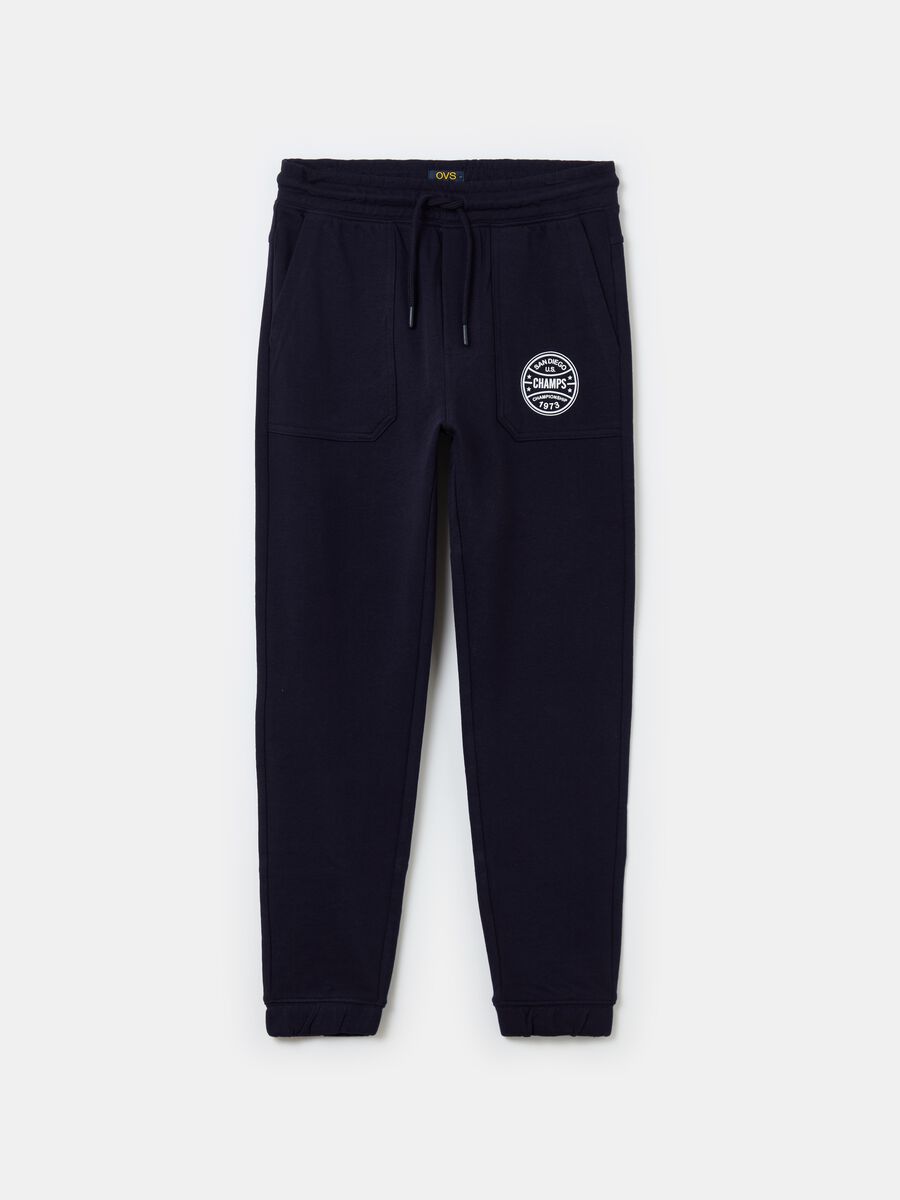 Fleece joggers with drawstring and print_0